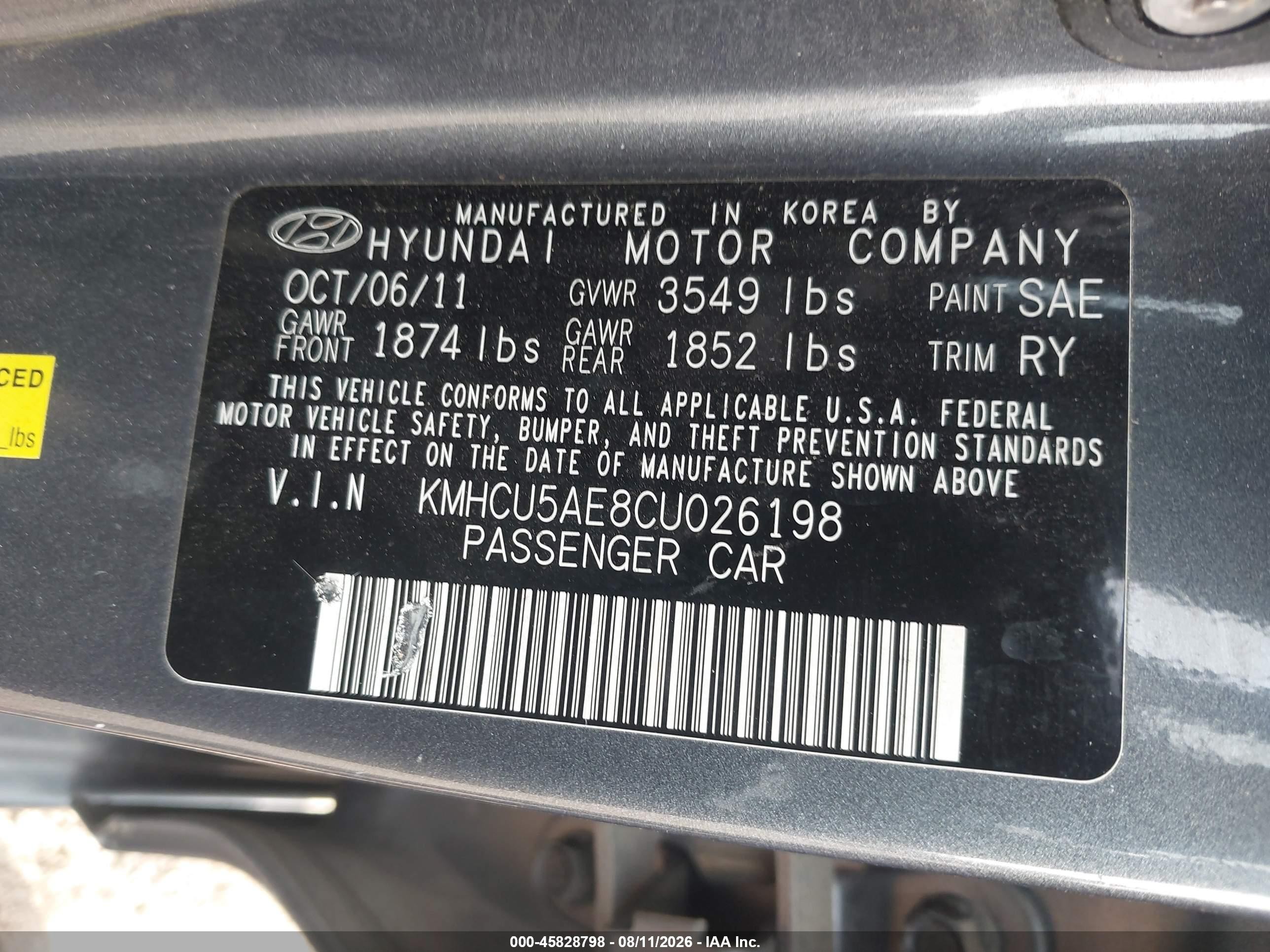 2012 Hyundai Accent Se Gray vin: KMHCU5AE8CU026198