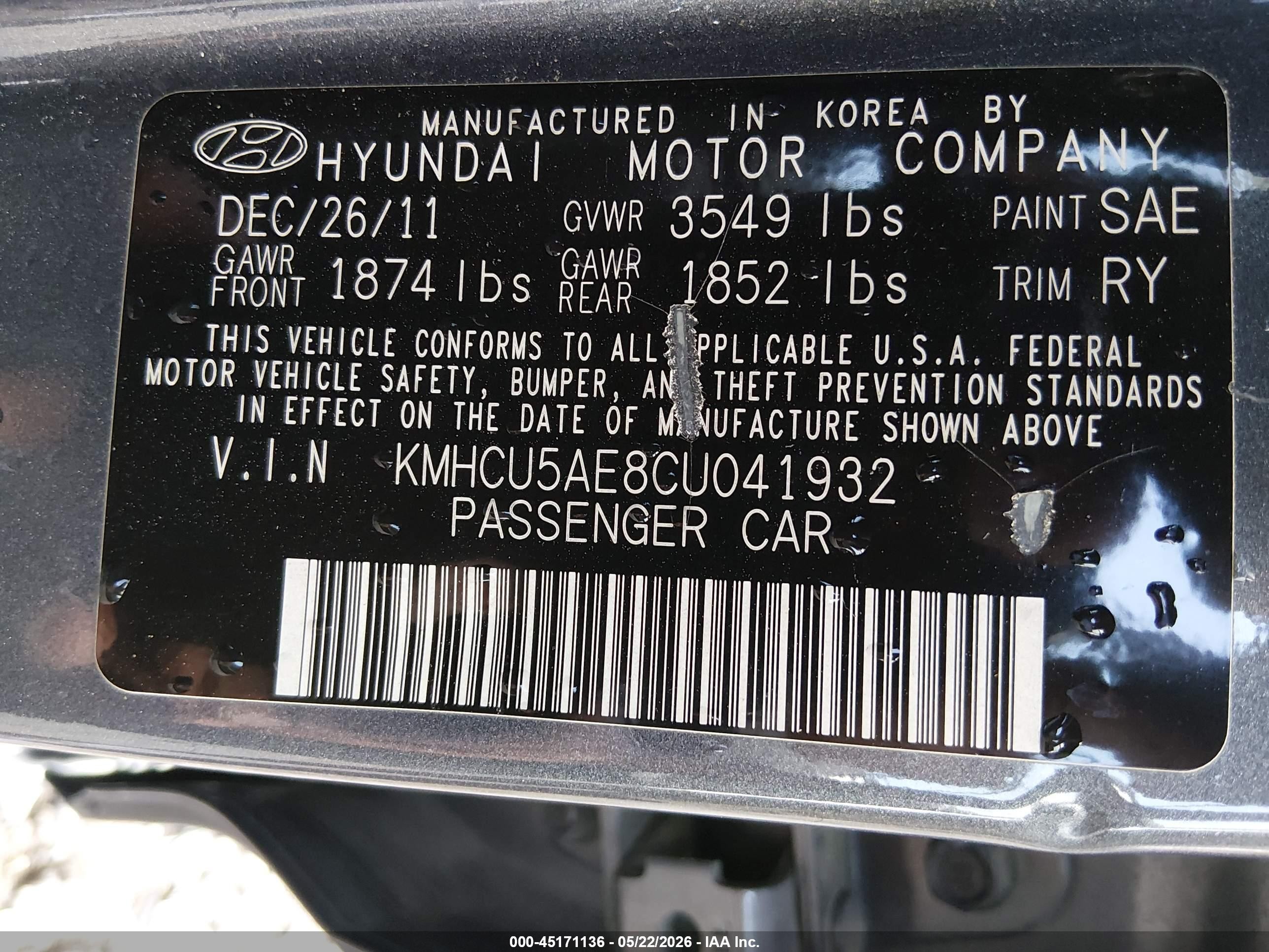 2012 Hyundai Accent Se Black vin: KMHCU5AE8CU041932