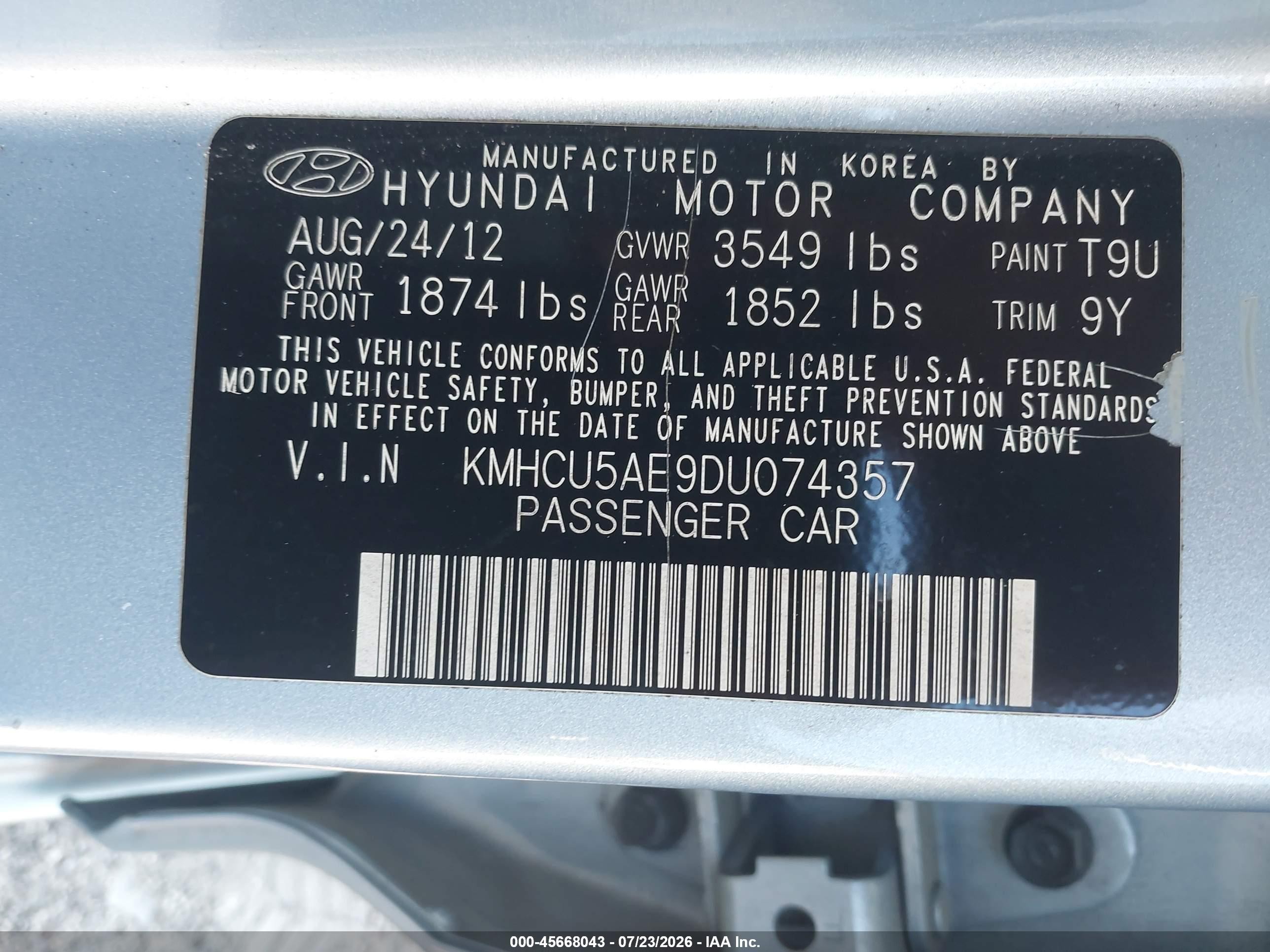 2013 Hyundai Accent Se Light Blue vin: KMHCU5AE9DU074357