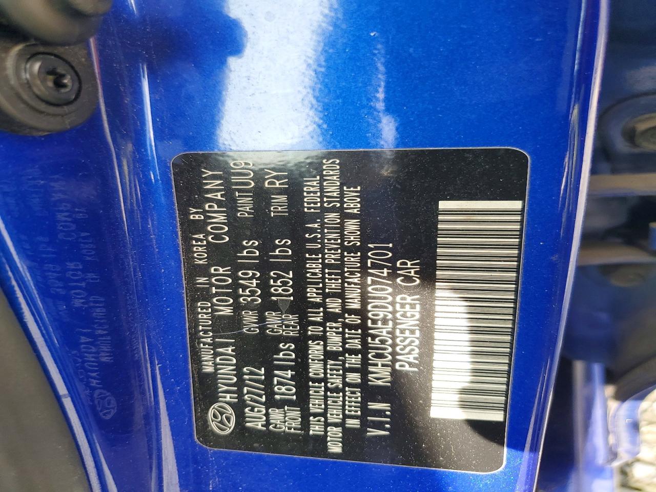 2013 Hyundai Accent Se Blue vin: KMHCU5AE9DU074701