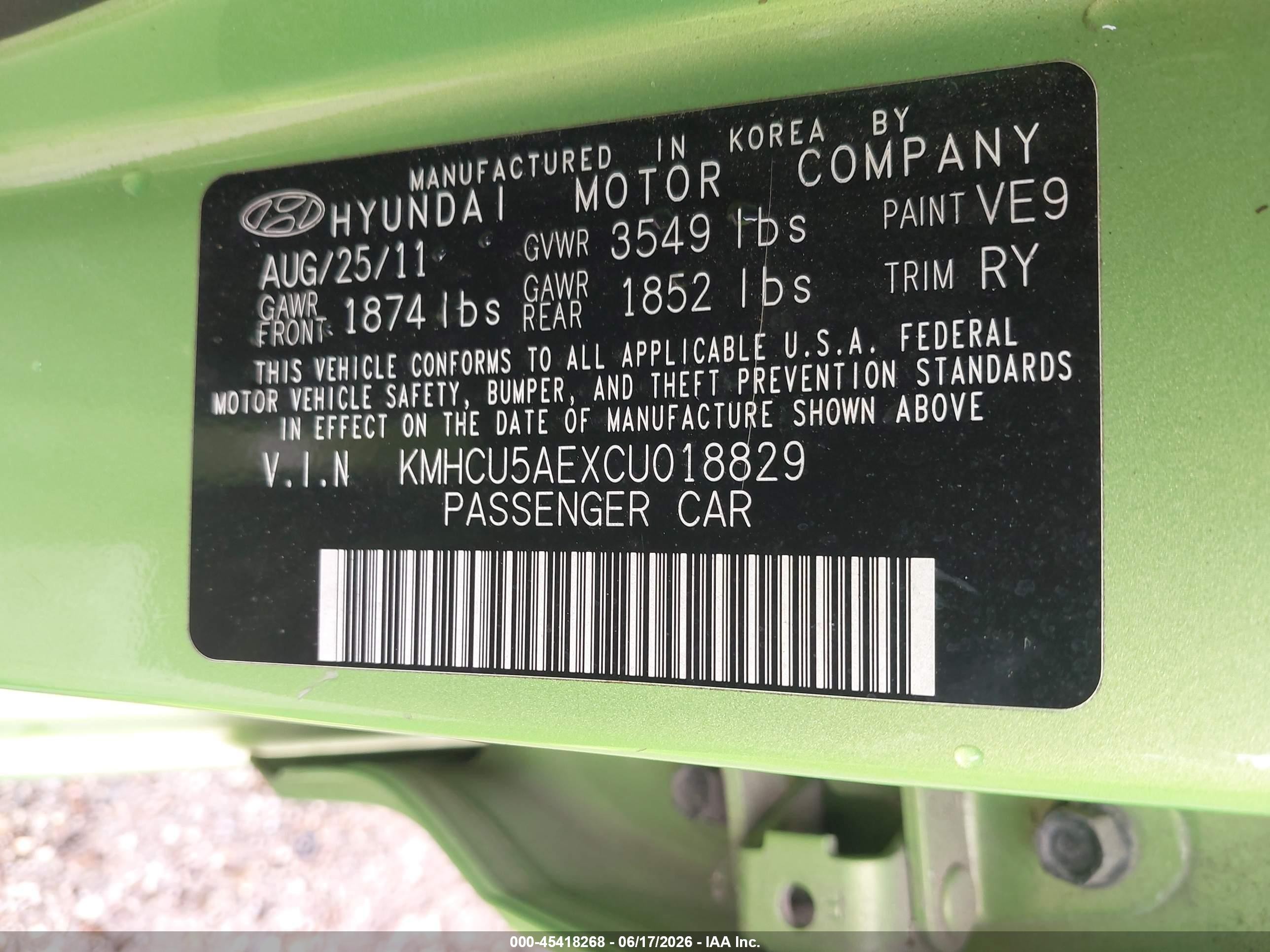 2012 Hyundai Accent Se Green vin: KMHCU5AEXCU018829