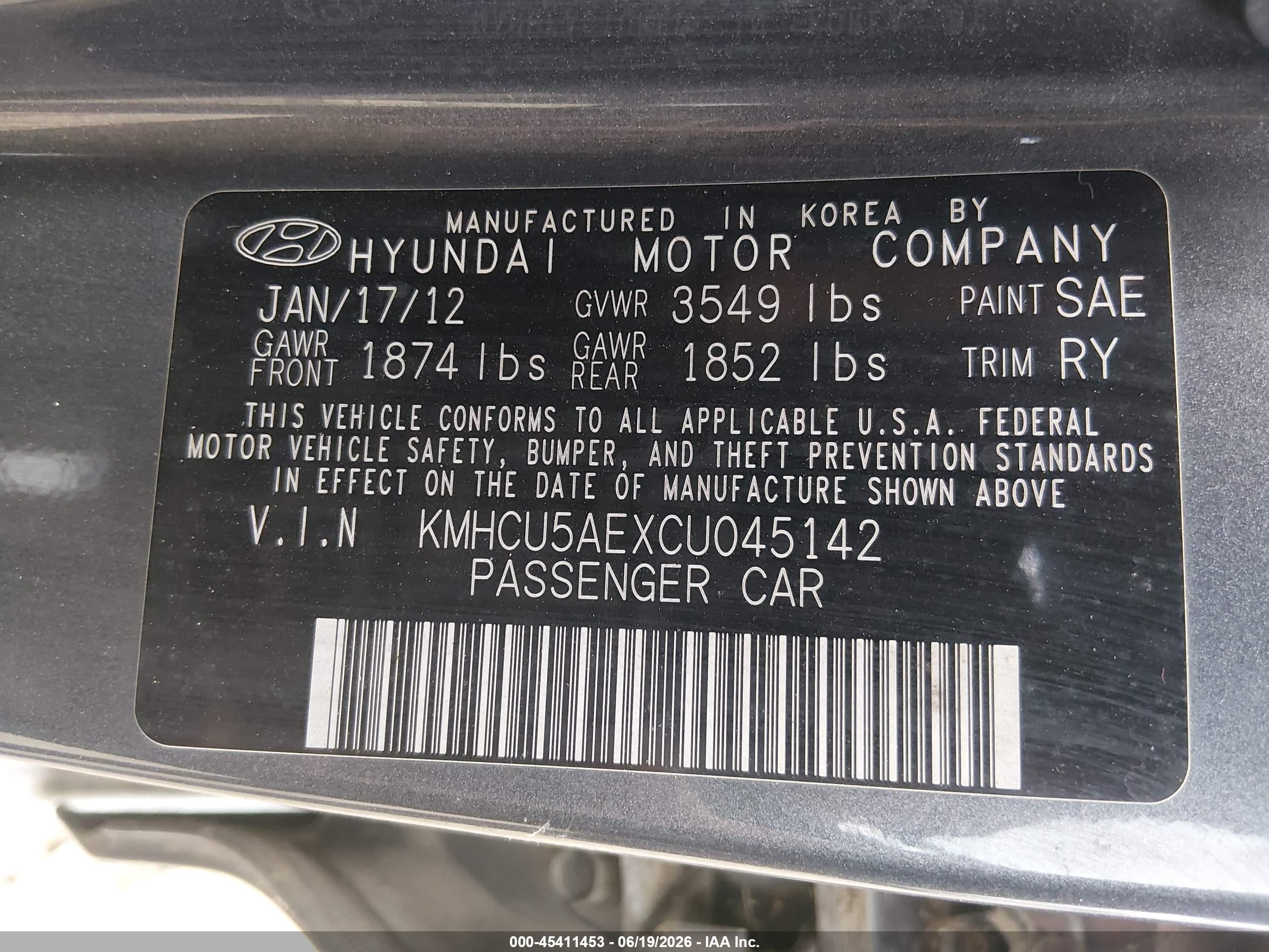2012 Hyundai Accent Se Gray vin: KMHCU5AEXCU045142