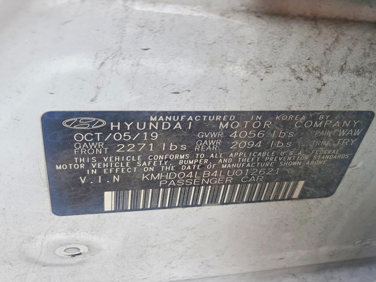 2020 Hyundai Elantra Sport White vin: KMHD04LB4LU012621