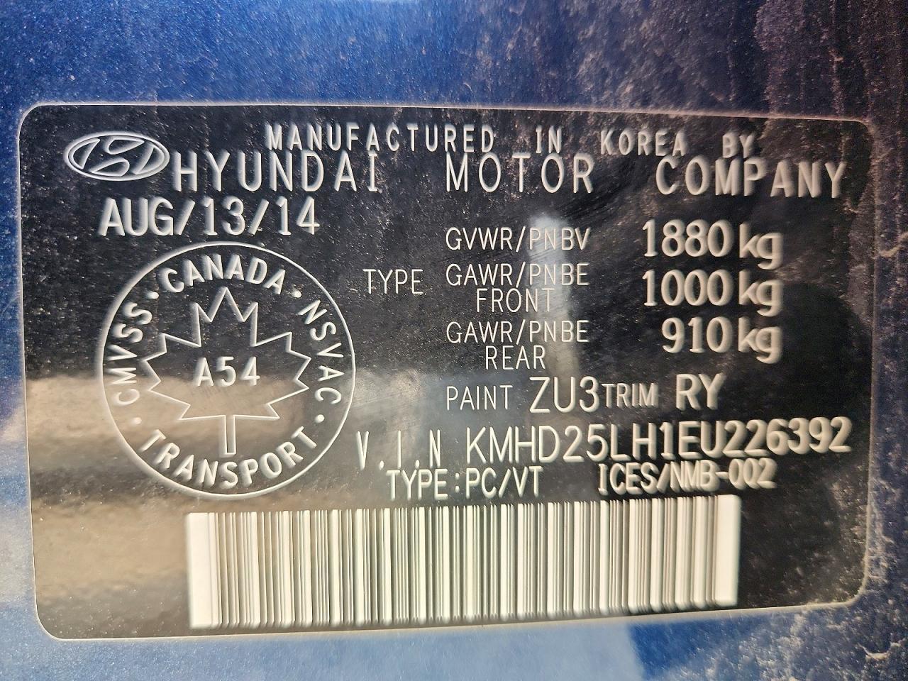 2014 Hyundai Elantra Gt Blue vin: KMHD25LH1EU226392