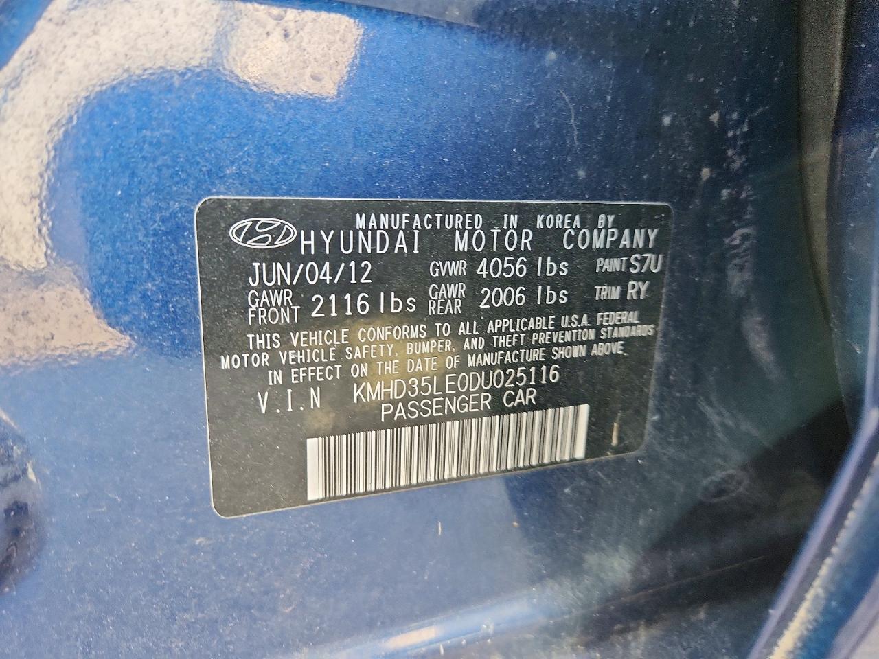 2013 Hyundai Elantra Gt Base Blue vin: KMHD35LE0DU025116