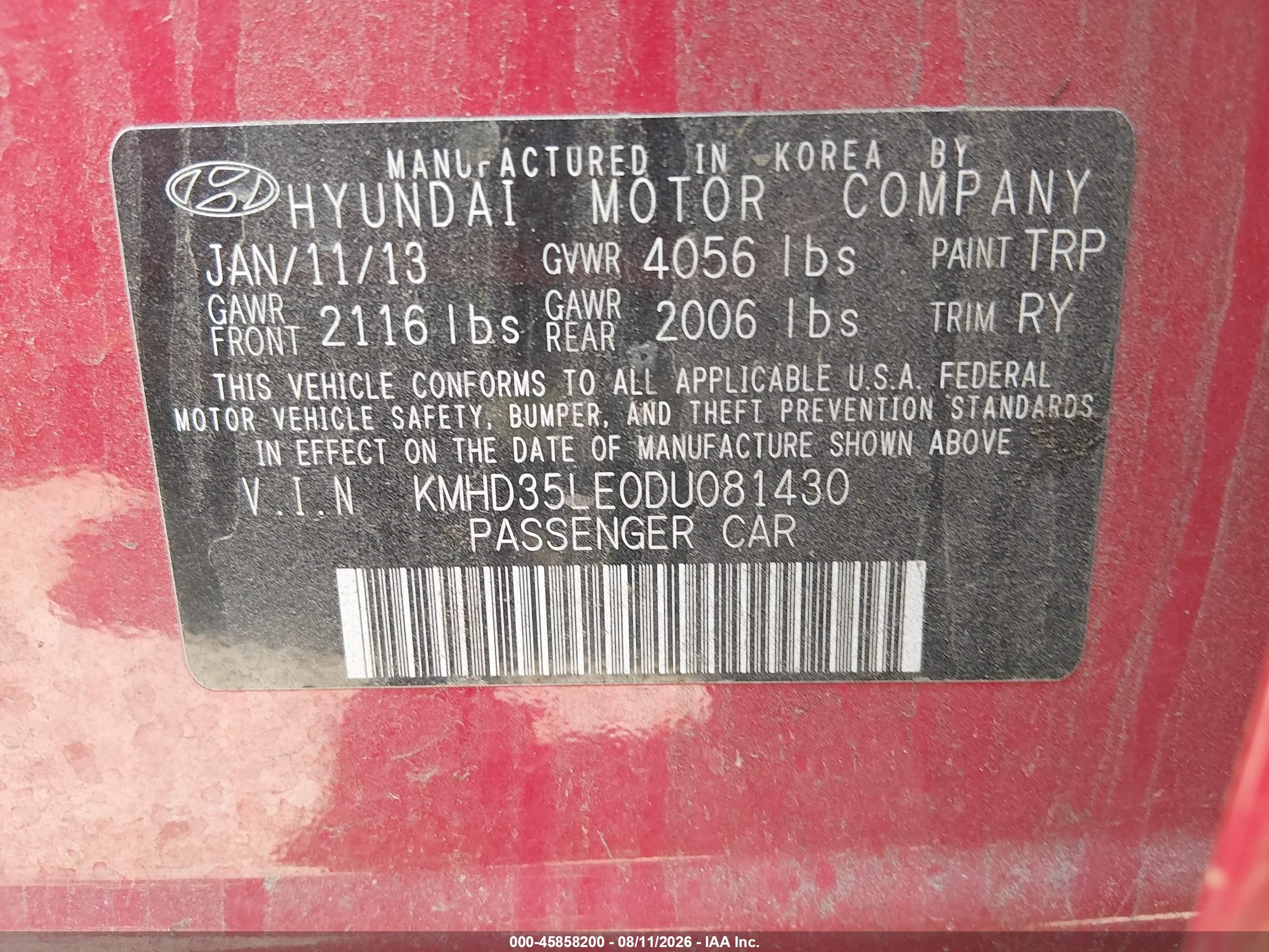 2013 Hyundai Elantra Gt   Red vin: KMHD35LE0DU081430