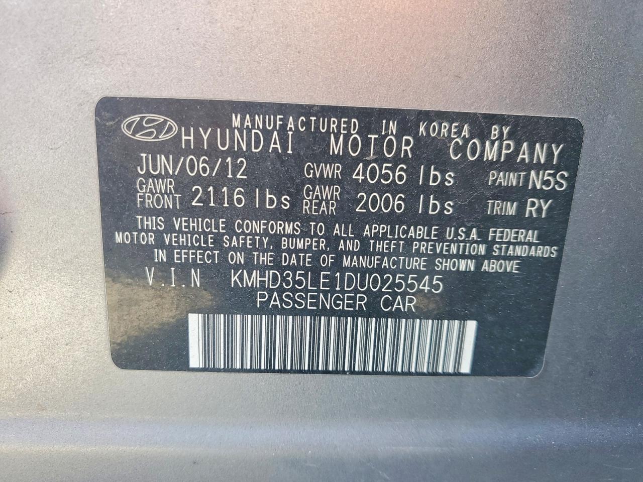 2013 Hyundai Elantra Gt Base Gray vin: KMHD35LE1DU025545
