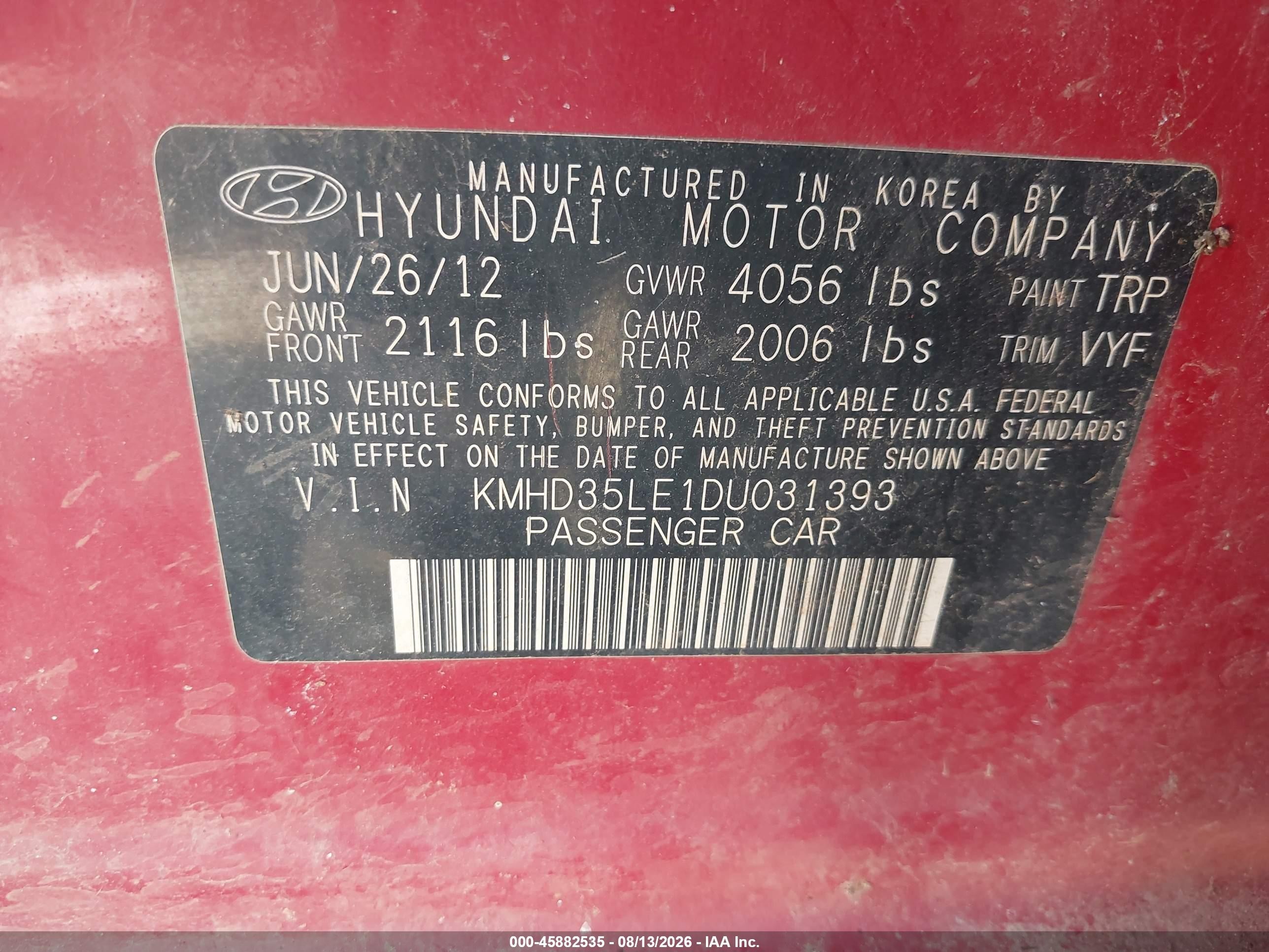 2013 Hyundai Elantra Gt   Red vin: KMHD35LE1DU031393