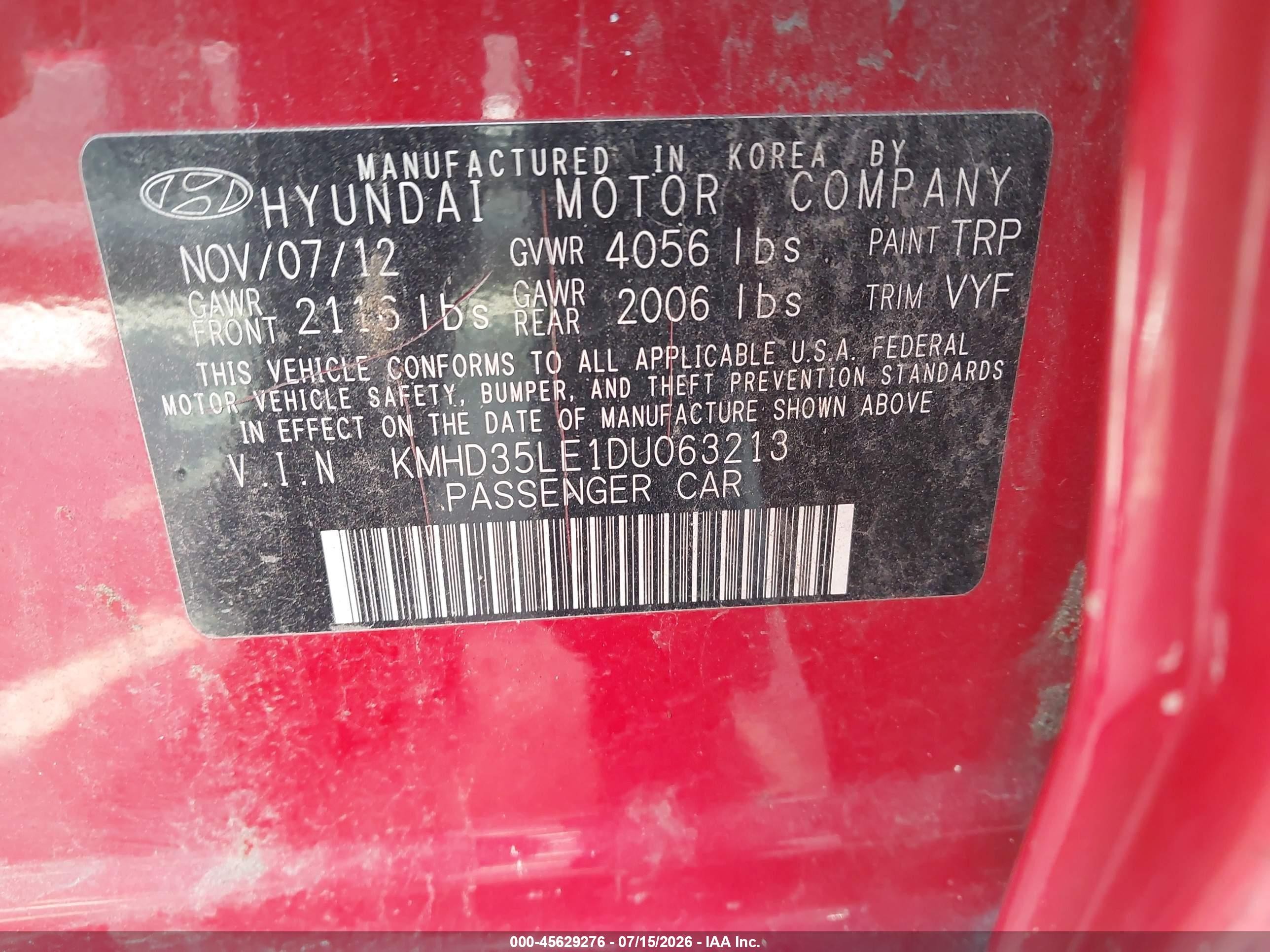 2013 Hyundai Elantra Gt Red vin: KMHD35LE1DU063213