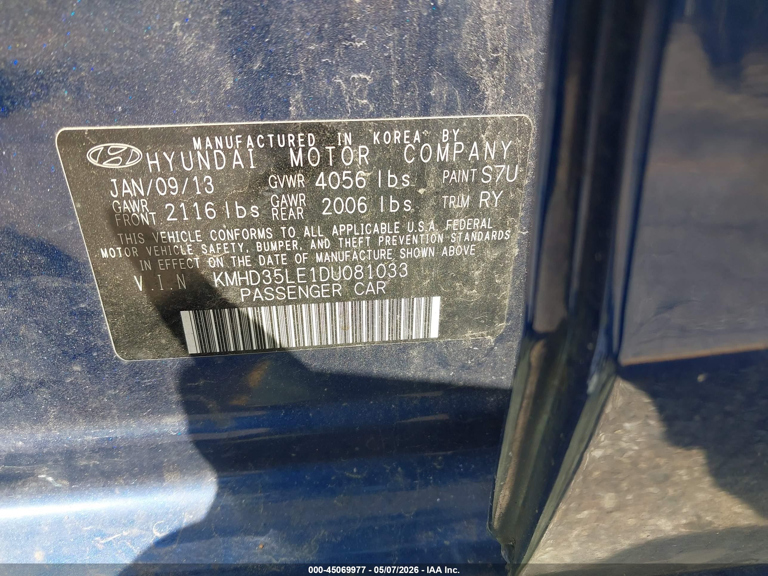2013 Hyundai Elantra Gt Blue vin: KMHD35LE1DU081033