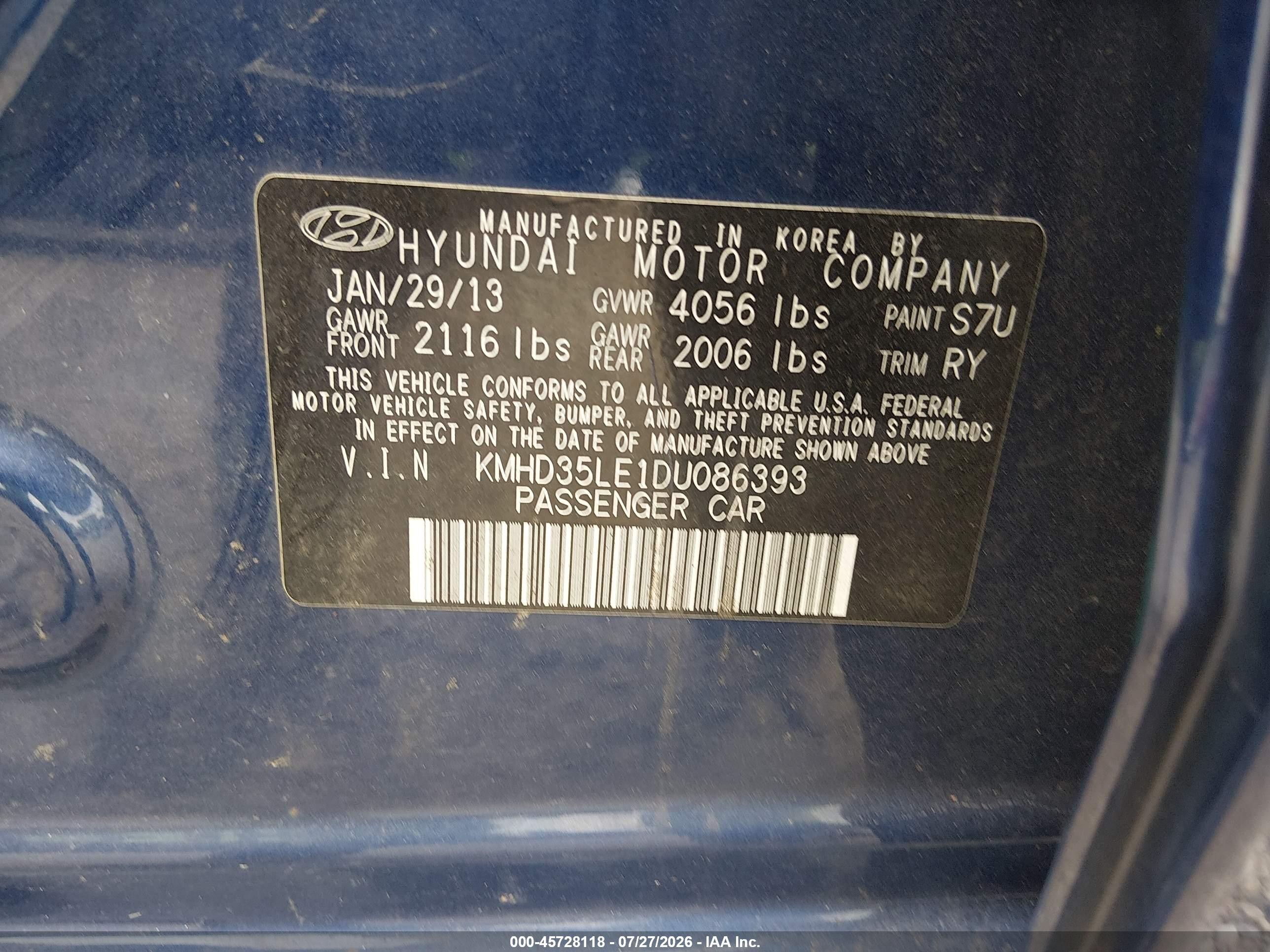 2013 Hyundai Elantra Gt   Blue vin: KMHD35LE1DU086393