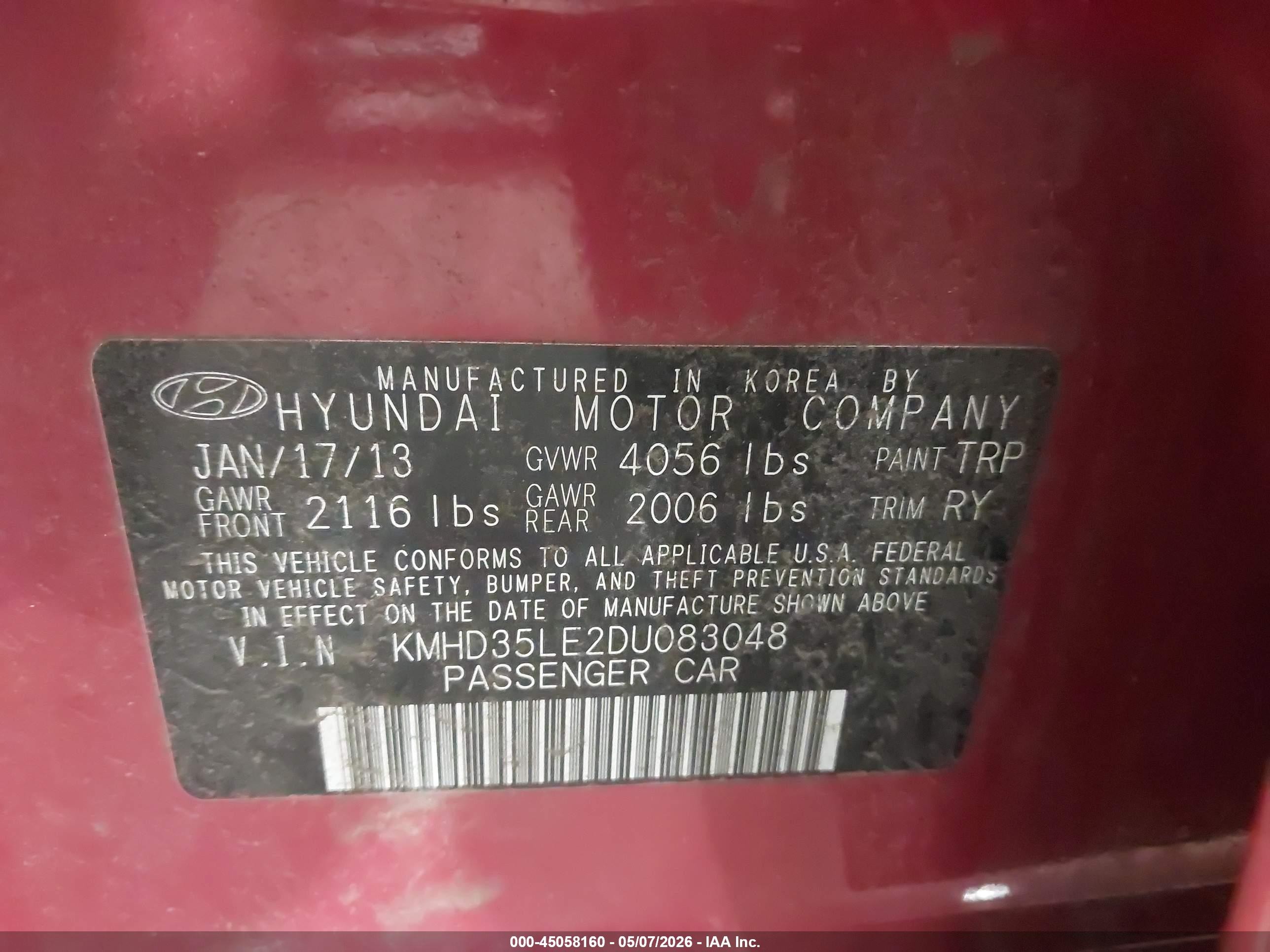 2013 Hyundai Elantra Gt   Red vin: KMHD35LE2DU083048