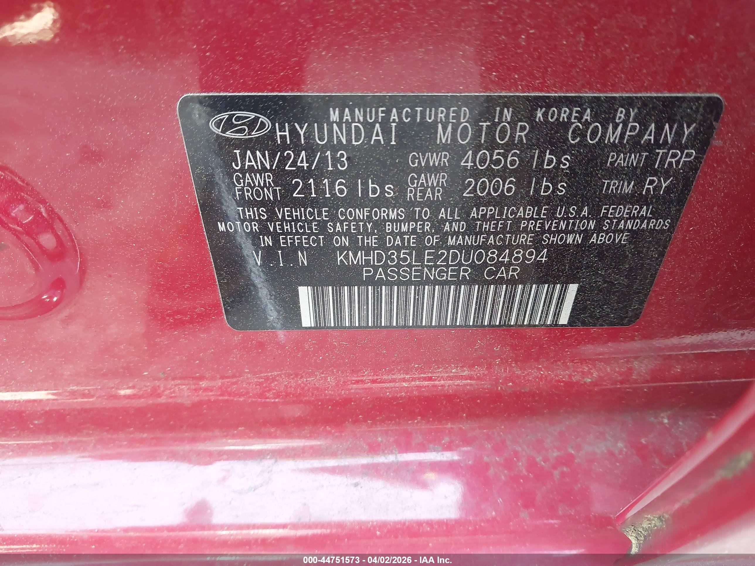 2013 Hyundai Elantra Gt   Red vin: KMHD35LE2DU084894