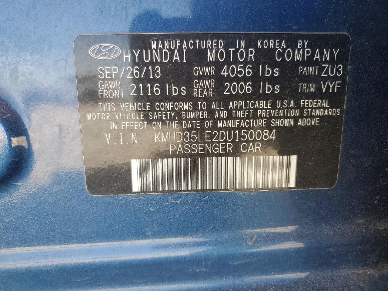 2013 Hyundai Elantra Gt Base Blue vin: KMHD35LE2DU150084