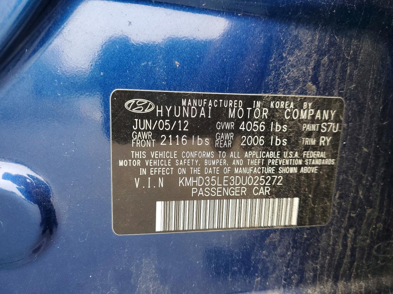2013 Hyundai Elantra Gt Base Blue vin: KMHD35LE3DU025272
