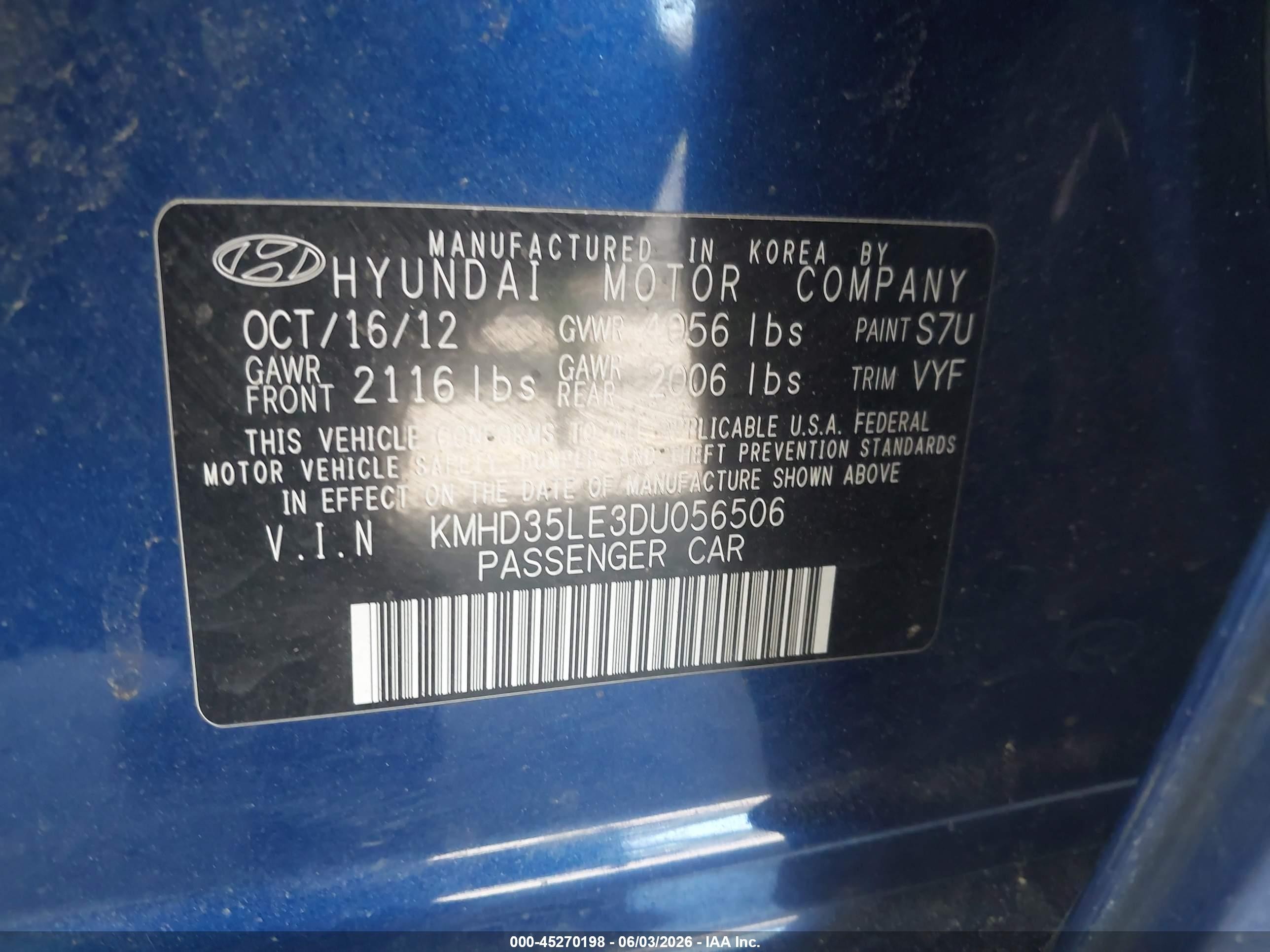 2013 Hyundai Elantra Gt   Blue vin: KMHD35LE3DU056506