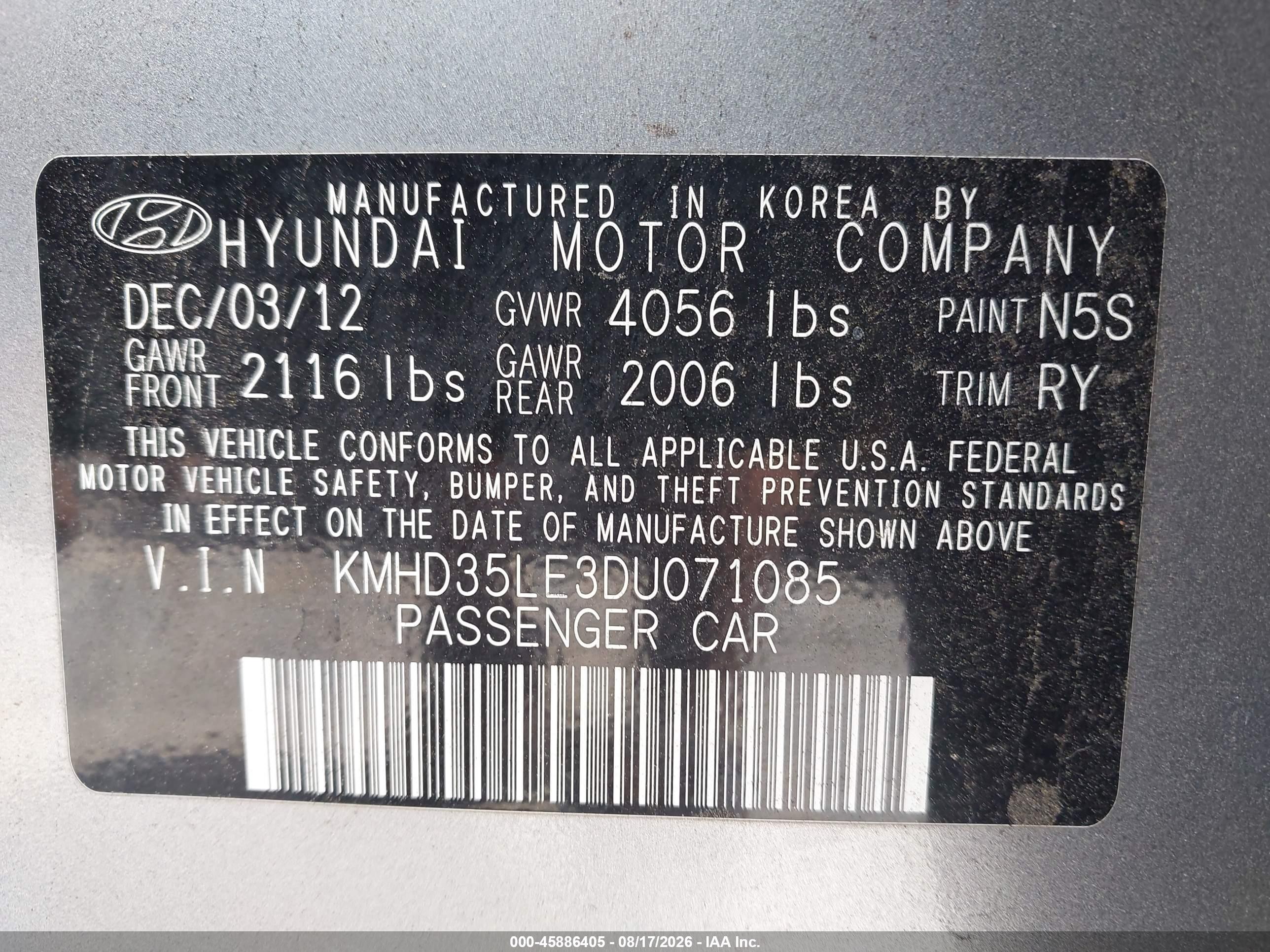 2013 Hyundai Elantra Gt   Gray vin: KMHD35LE3DU071085