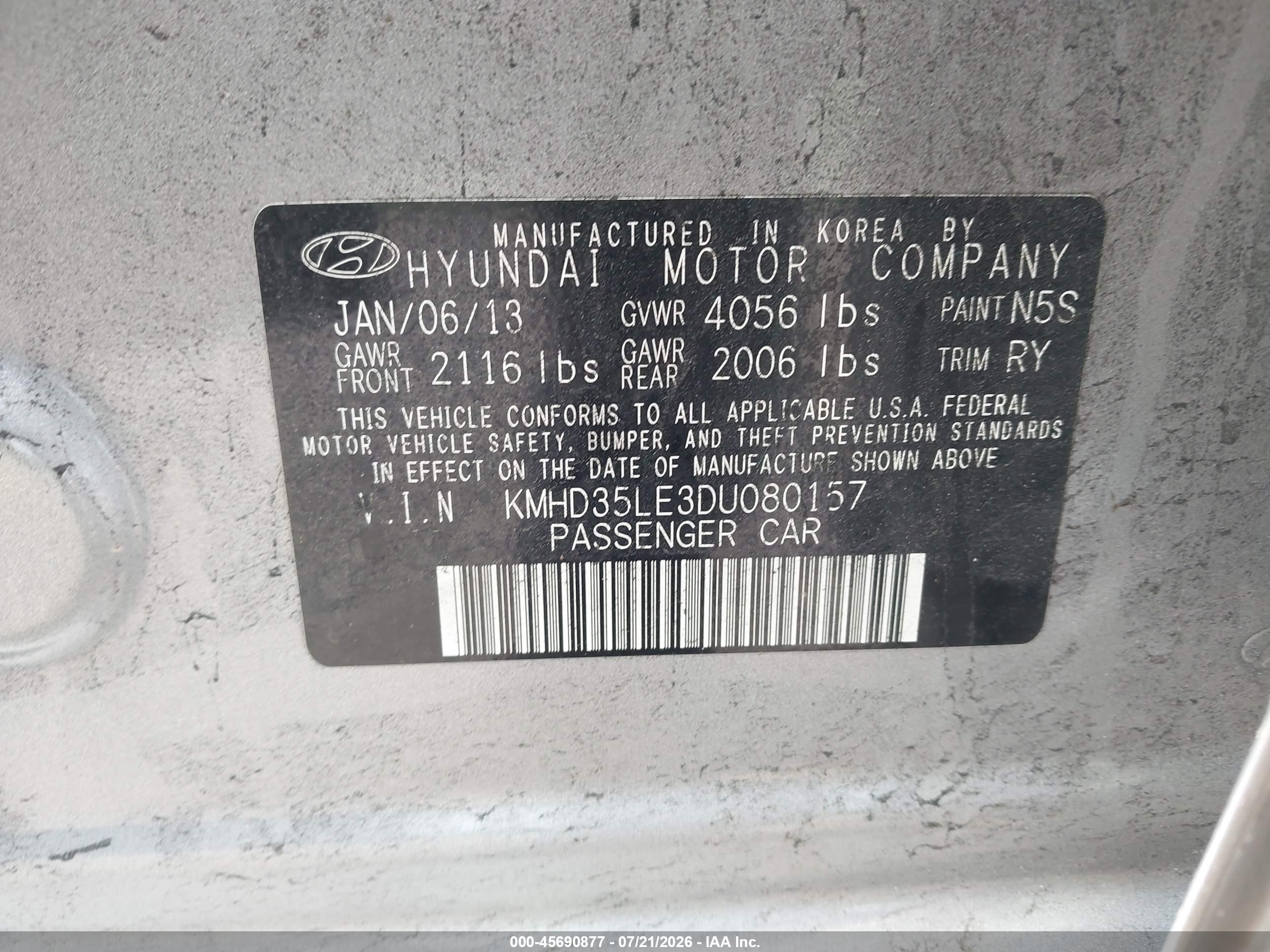 2013 Hyundai Elantra Gt   Silver vin: KMHD35LE3DU080157