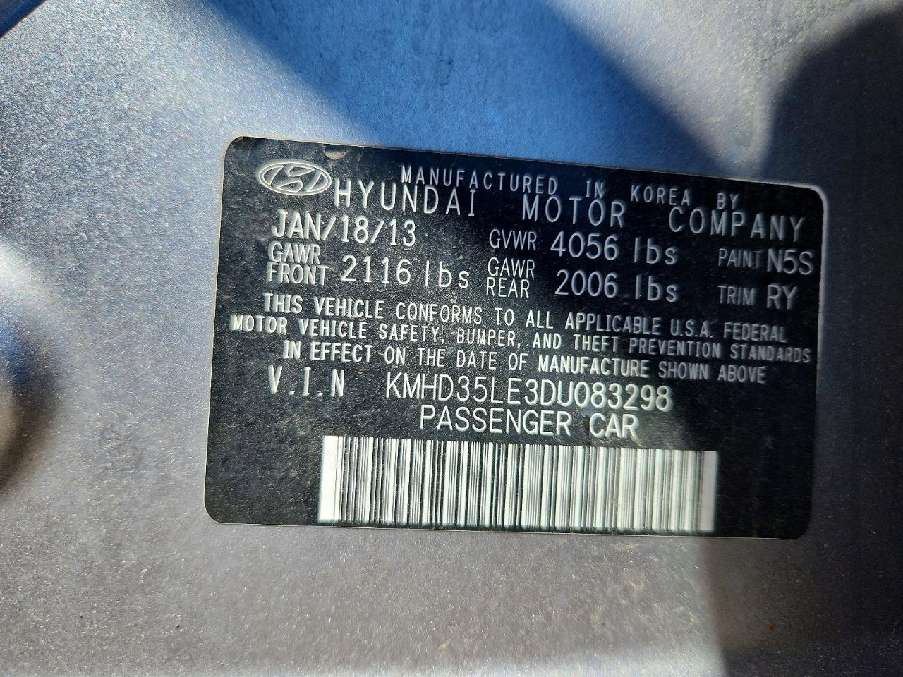 2013 Hyundai Elantra Gt Base Gray vin: KMHD35LE3DU083298