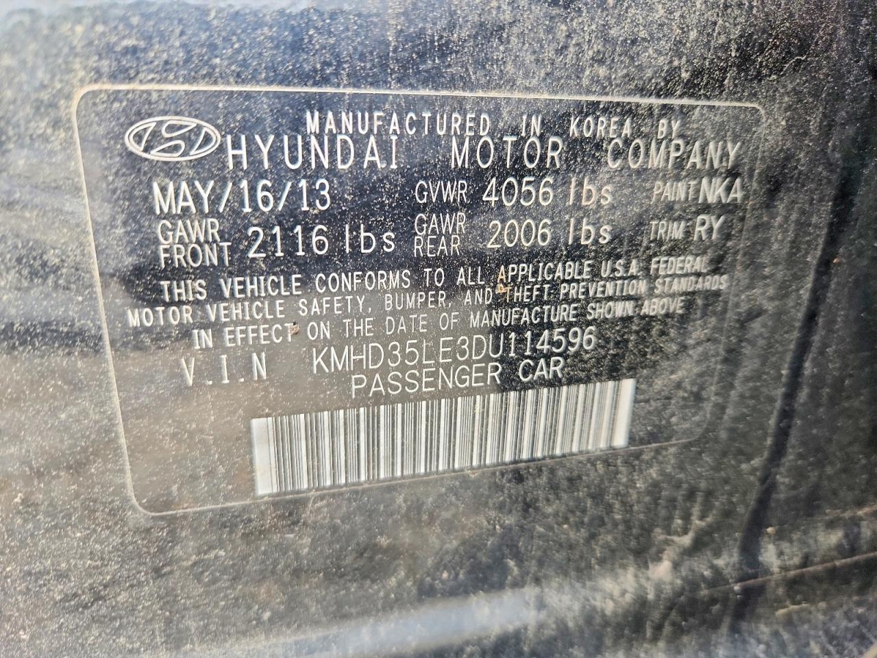 2013 Hyundai Elantra Gt Base Black vin: KMHD35LE3DU114596