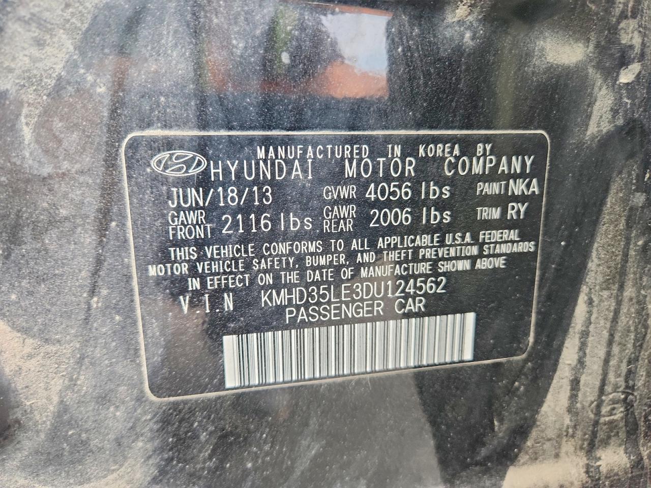 2013 Hyundai Elantra Gt Base Black vin: KMHD35LE3DU124562