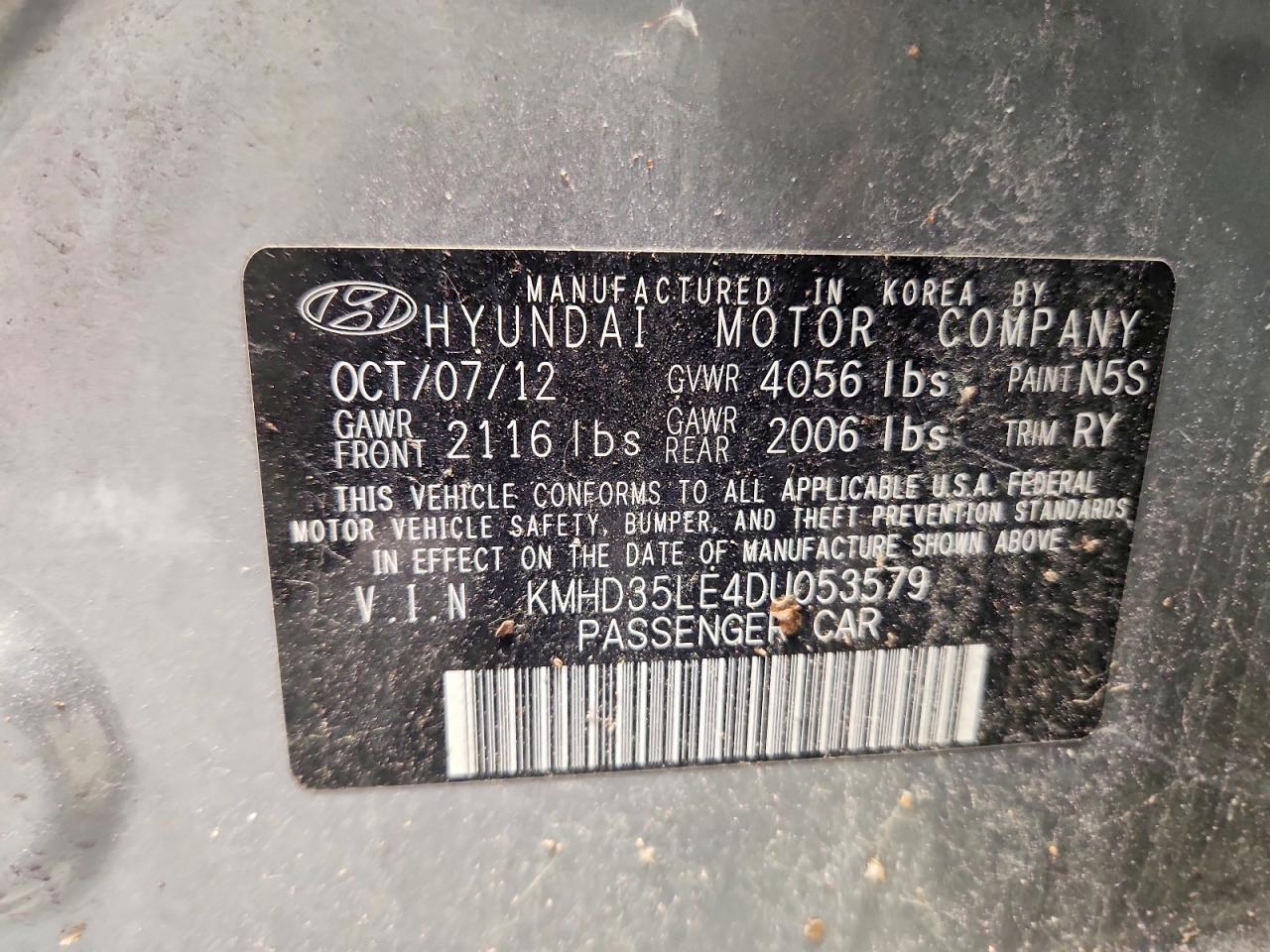 2013 Hyundai Elantra Gt Base Gray vin: KMHD35LE4DU053579