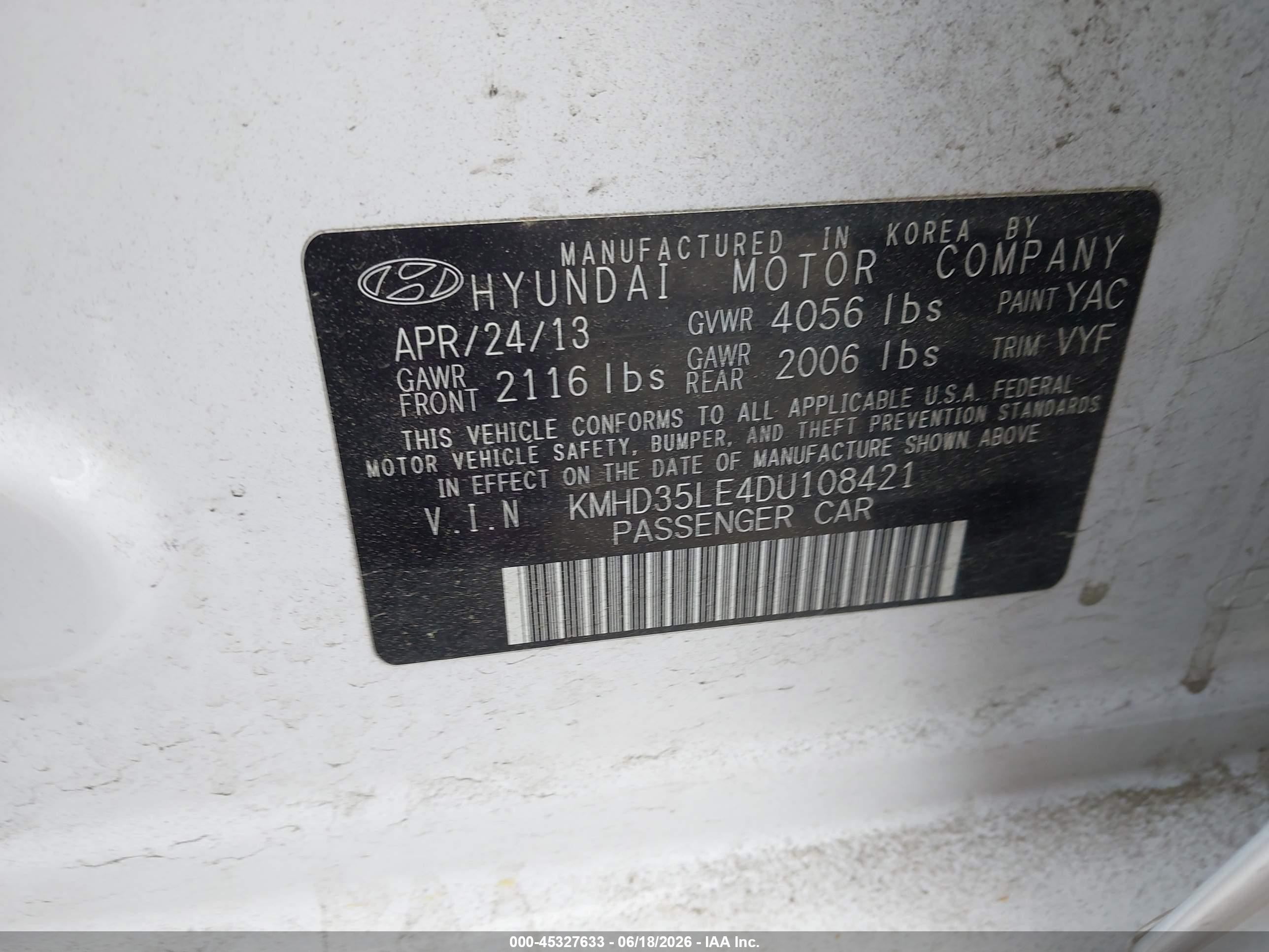 2013 Hyundai Elantra Gt   White vin: KMHD35LE4DU108421