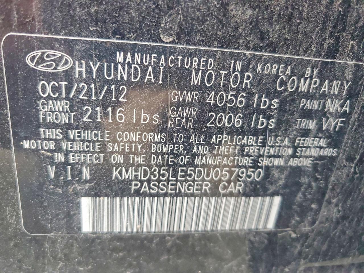 2013 Hyundai Elantra Gt Base Black vin: KMHD35LE5DU057950