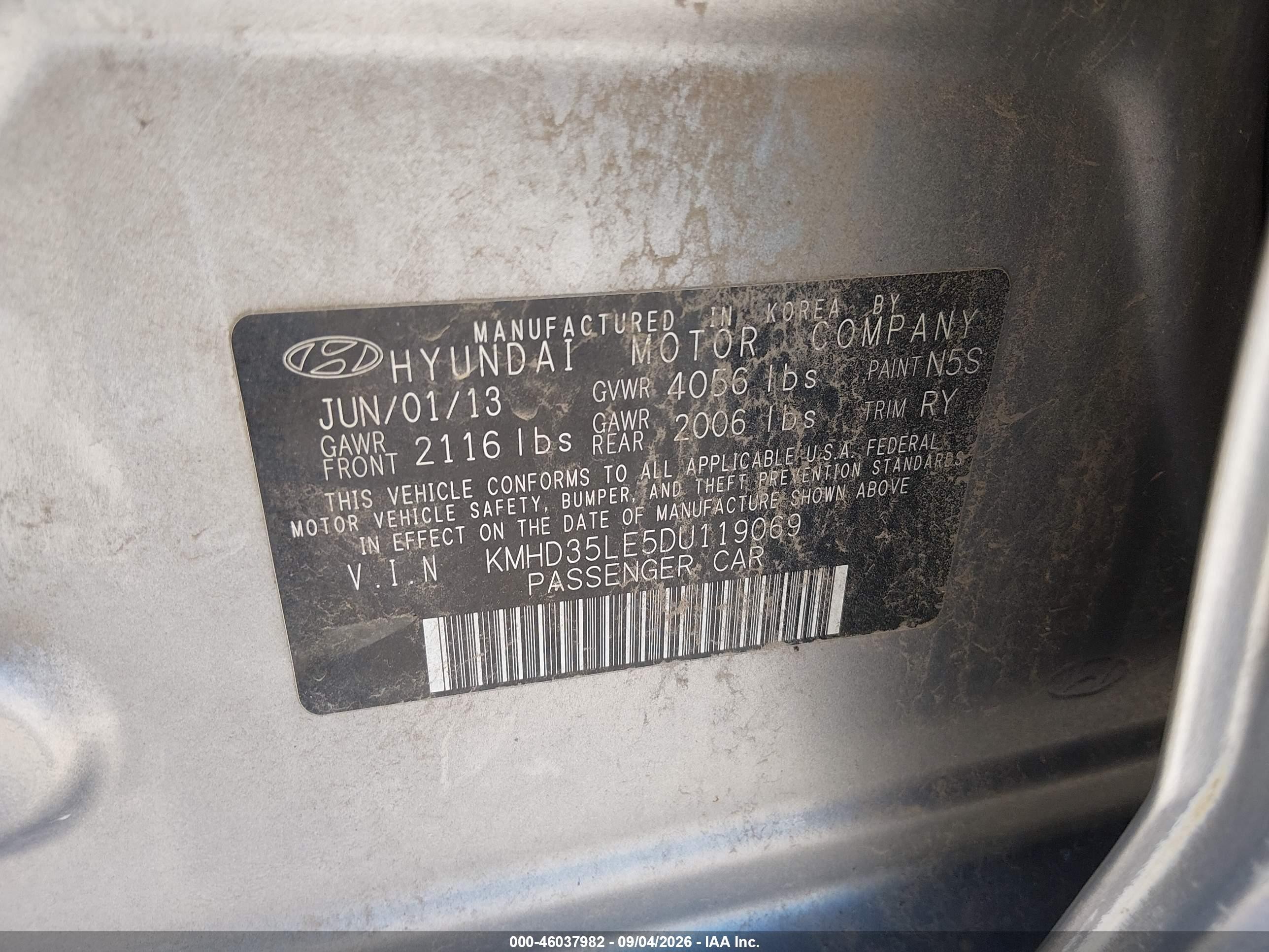 2013 Hyundai Elantra Gt Gray vin: KMHD35LE5DU119069