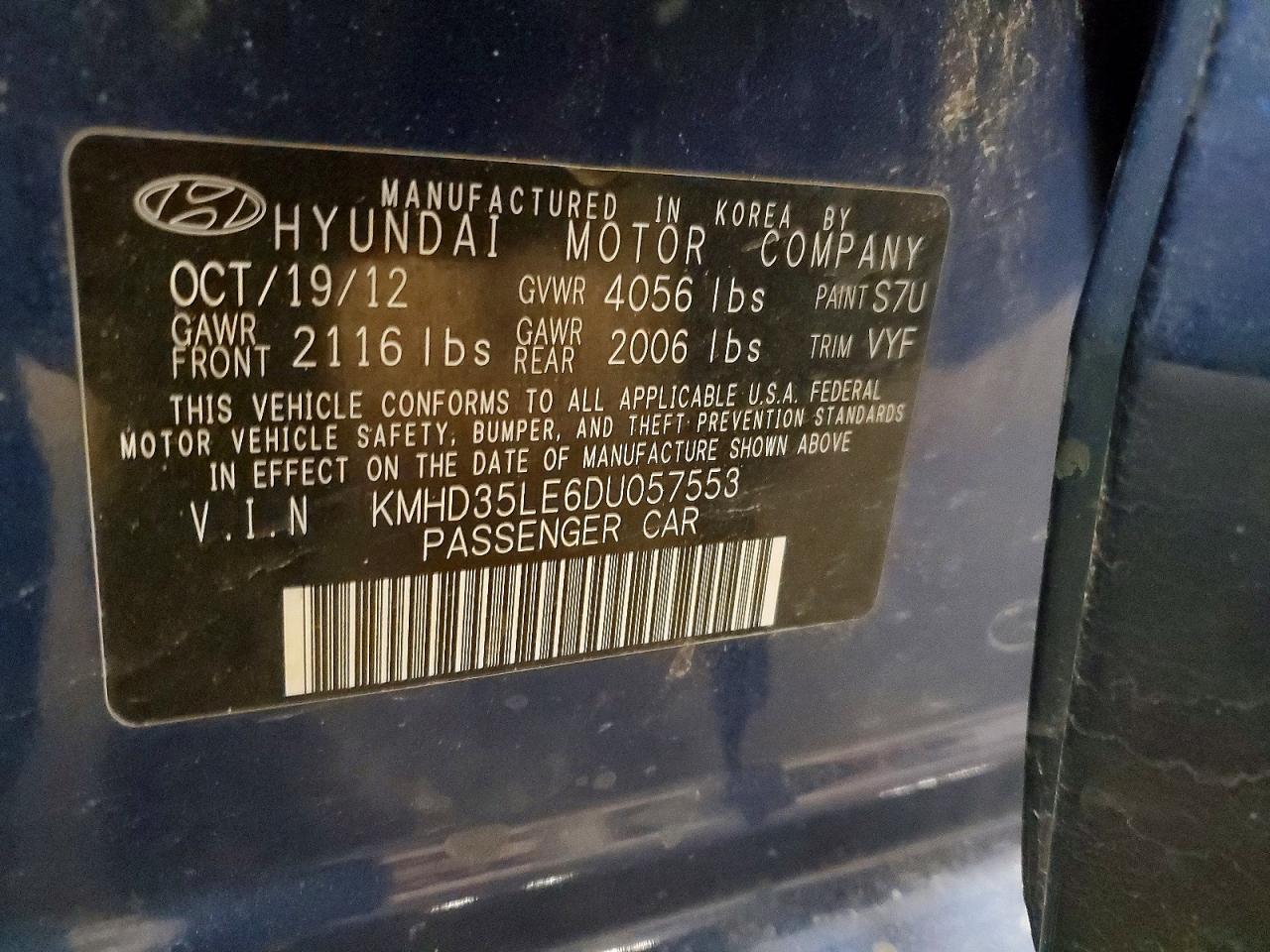2013 Hyundai Elantra Gt Base Blue vin: KMHD35LE6DU057553