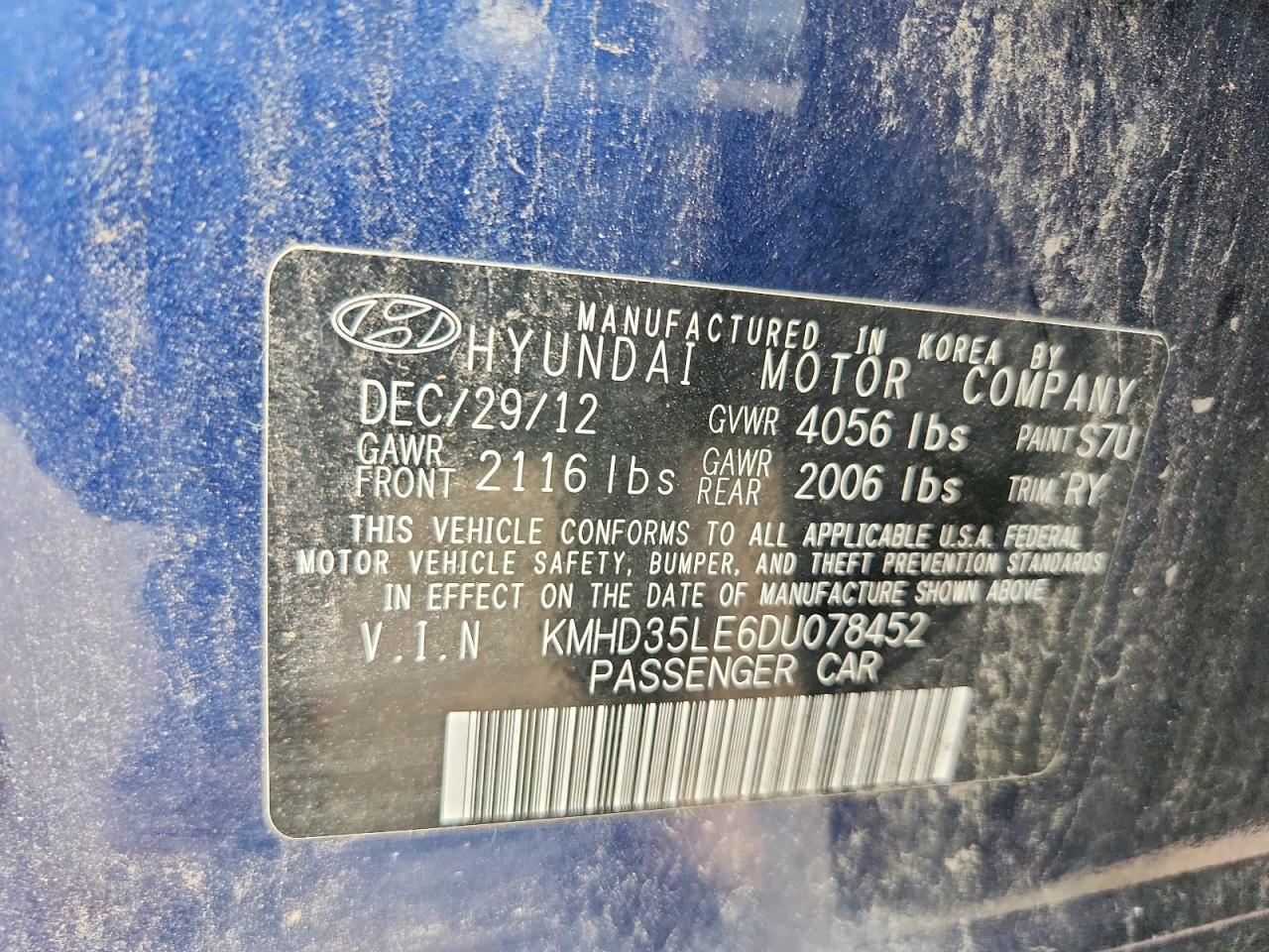 2013 Hyundai Elantra Gt Base Blue vin: KMHD35LE6DU078452