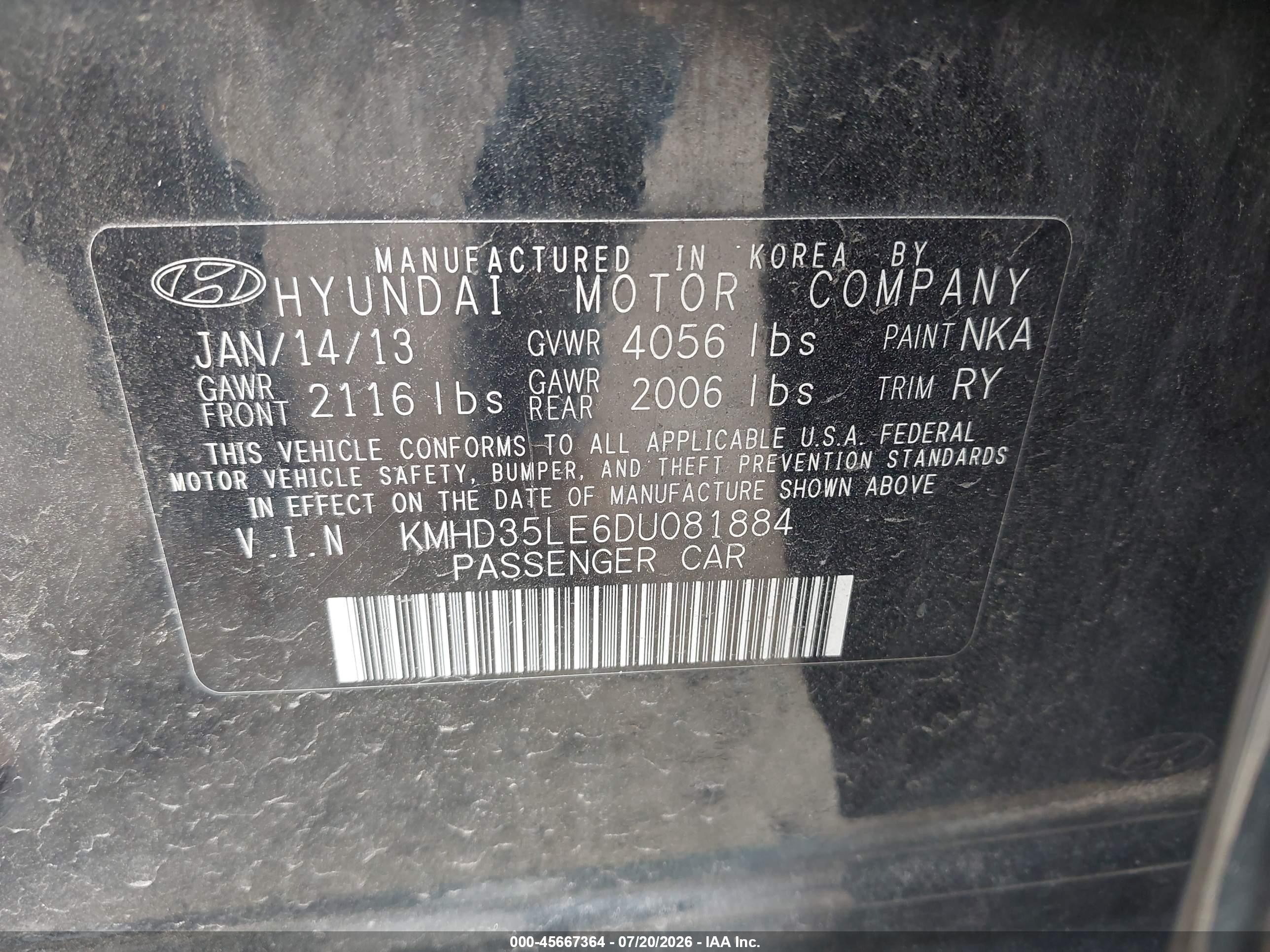2013 Hyundai Elantra Gt   Black vin: KMHD35LE6DU081884