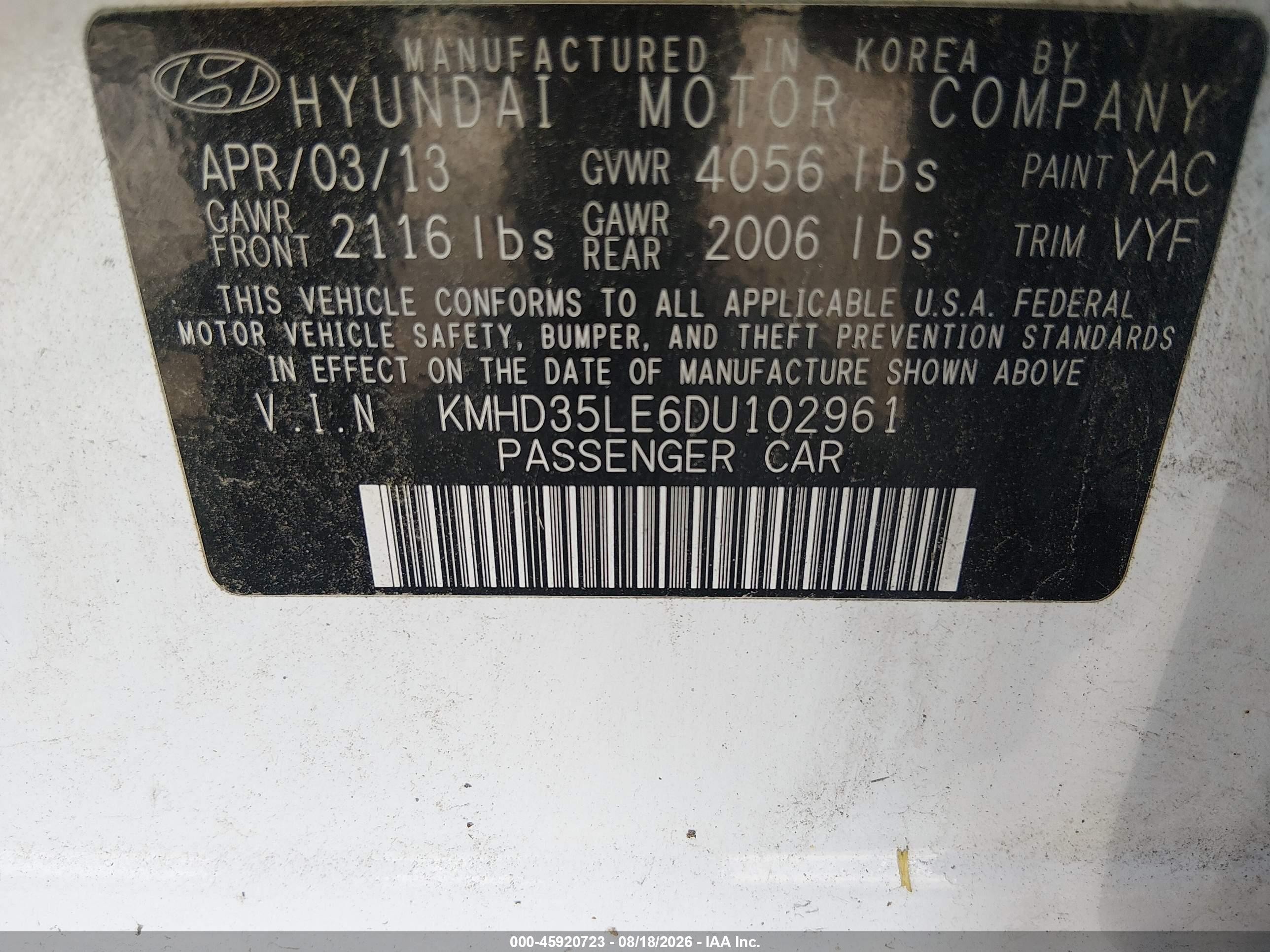 2013 Hyundai Elantra Gt   White vin: KMHD35LE6DU102961