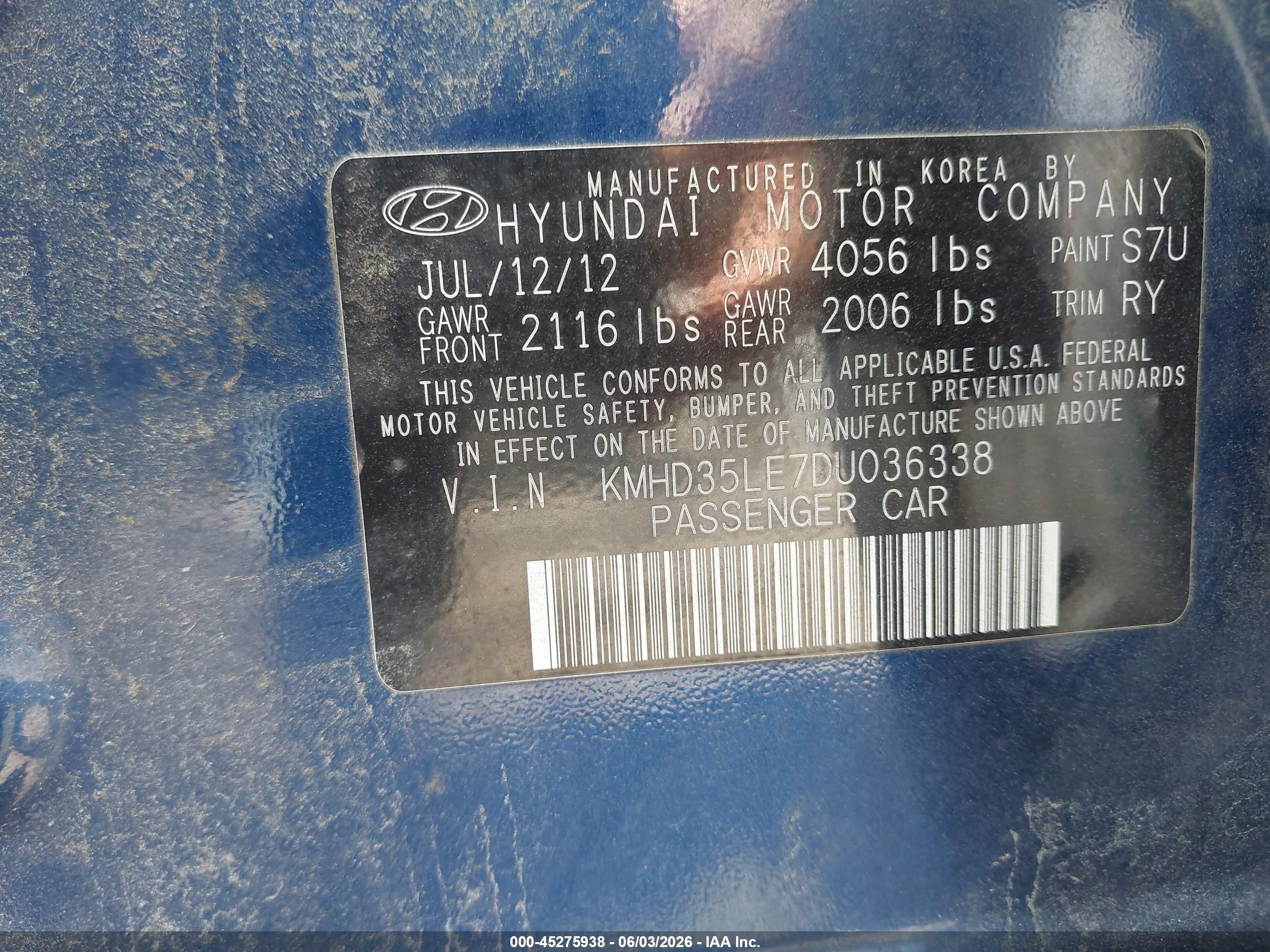2013 Hyundai Elantra Gt Blue vin: KMHD35LE7DU036338