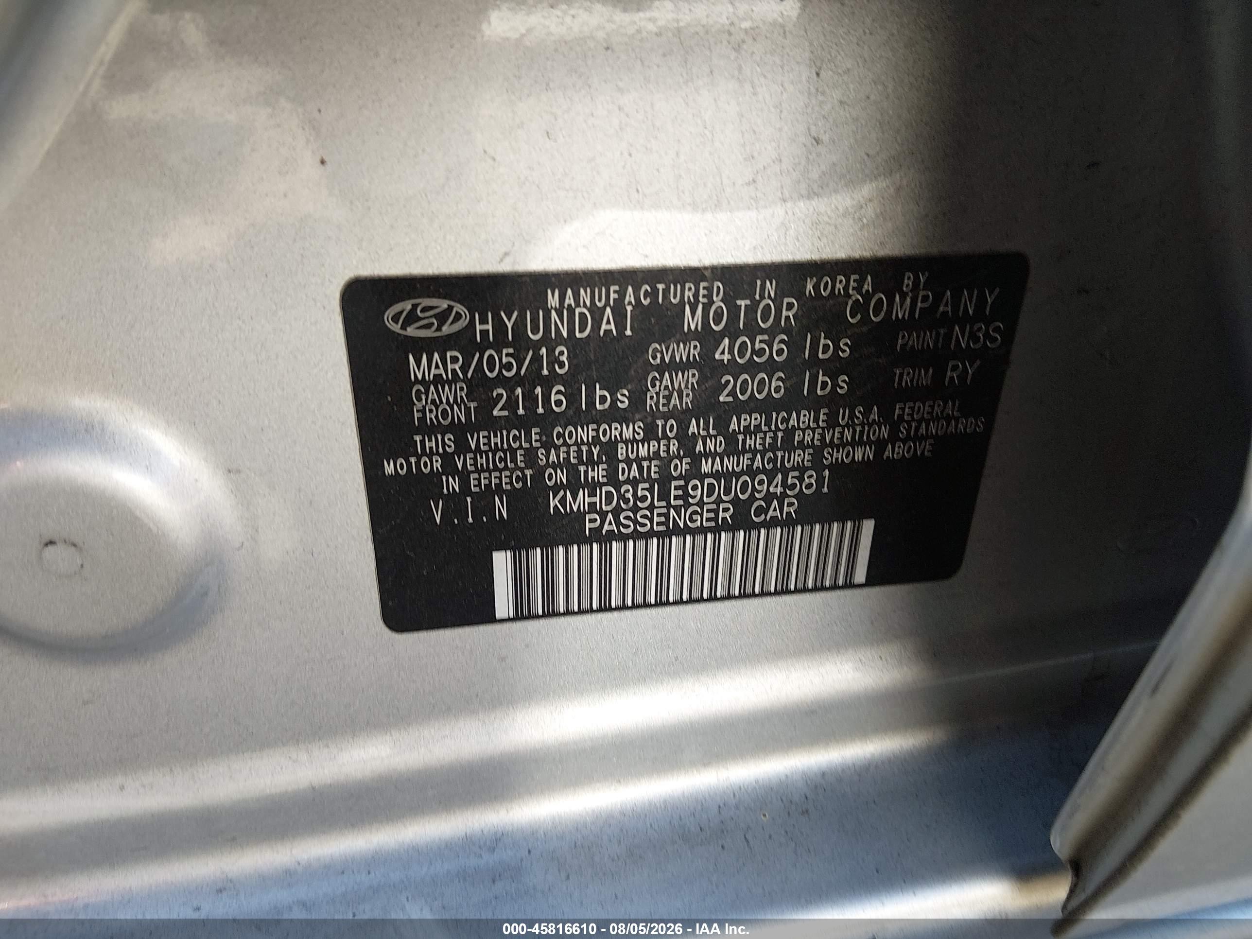 2013 Hyundai Elantra Gt   Gray vin: KMHD35LE9DU094581
