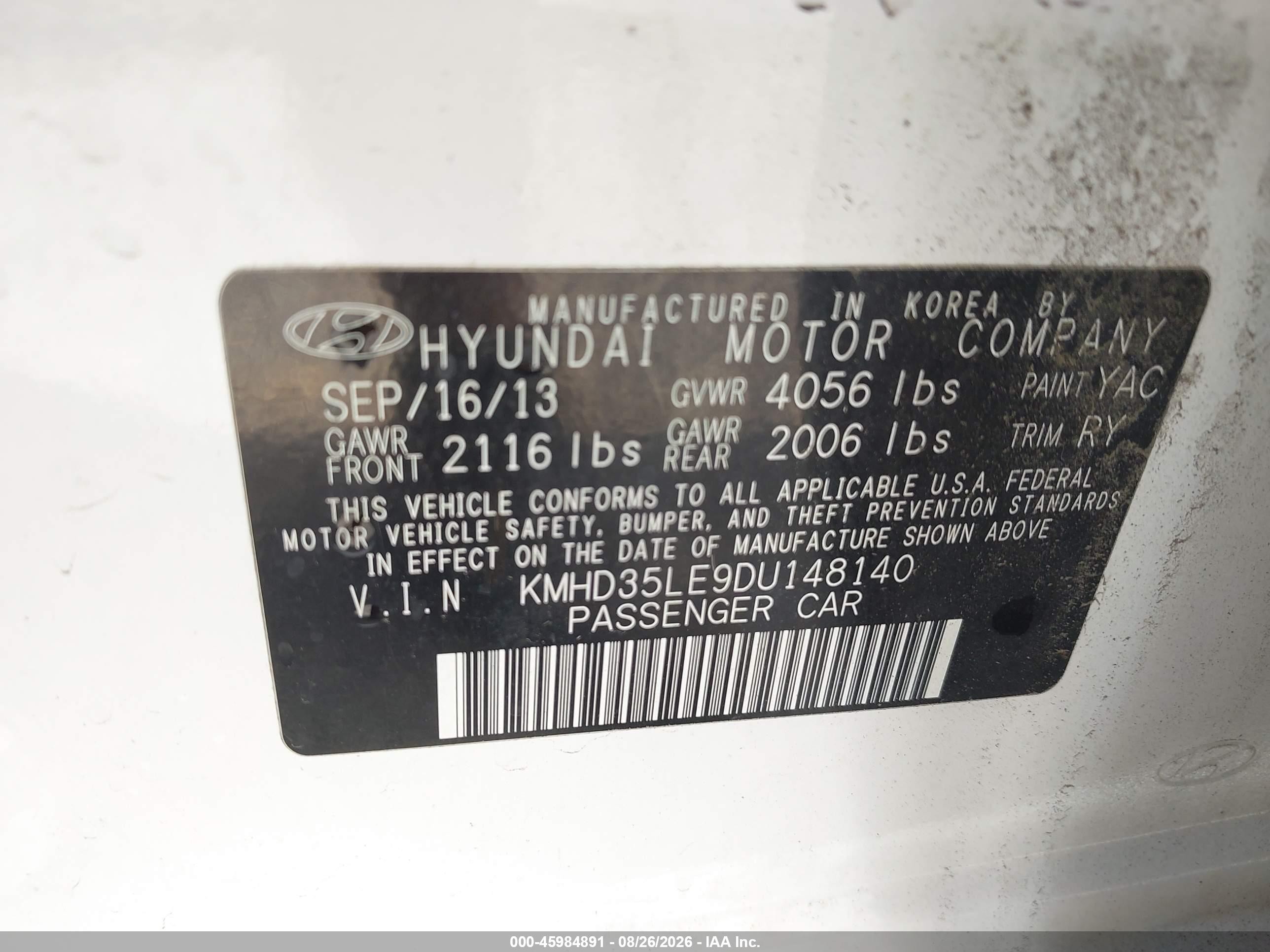 2013 Hyundai Elantra Gt Base W/blue Белый vin: KMHD35LE9DU148140