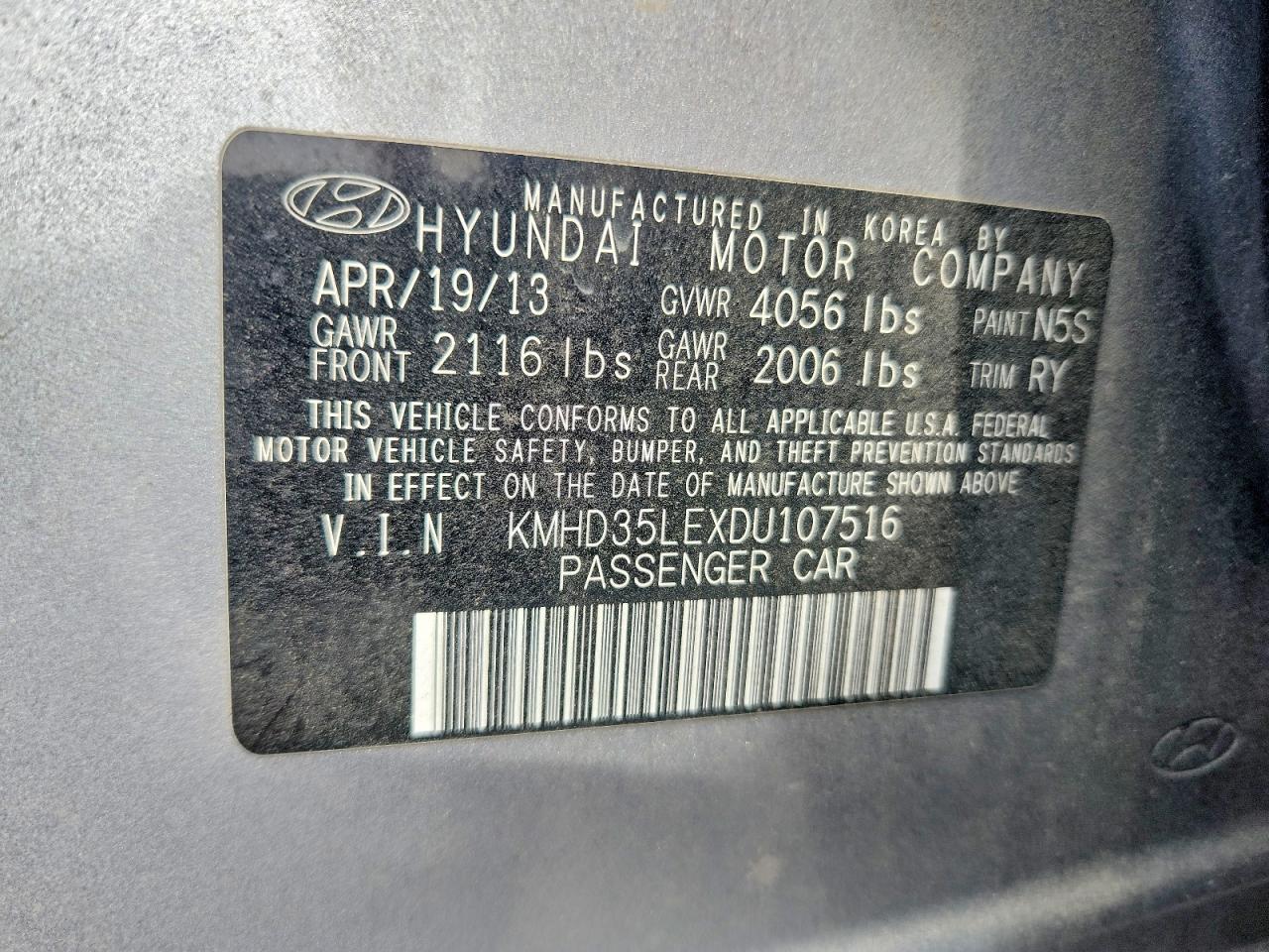 2013 Hyundai Elantra Gt Base Gray vin: KMHD35LEXDU107516