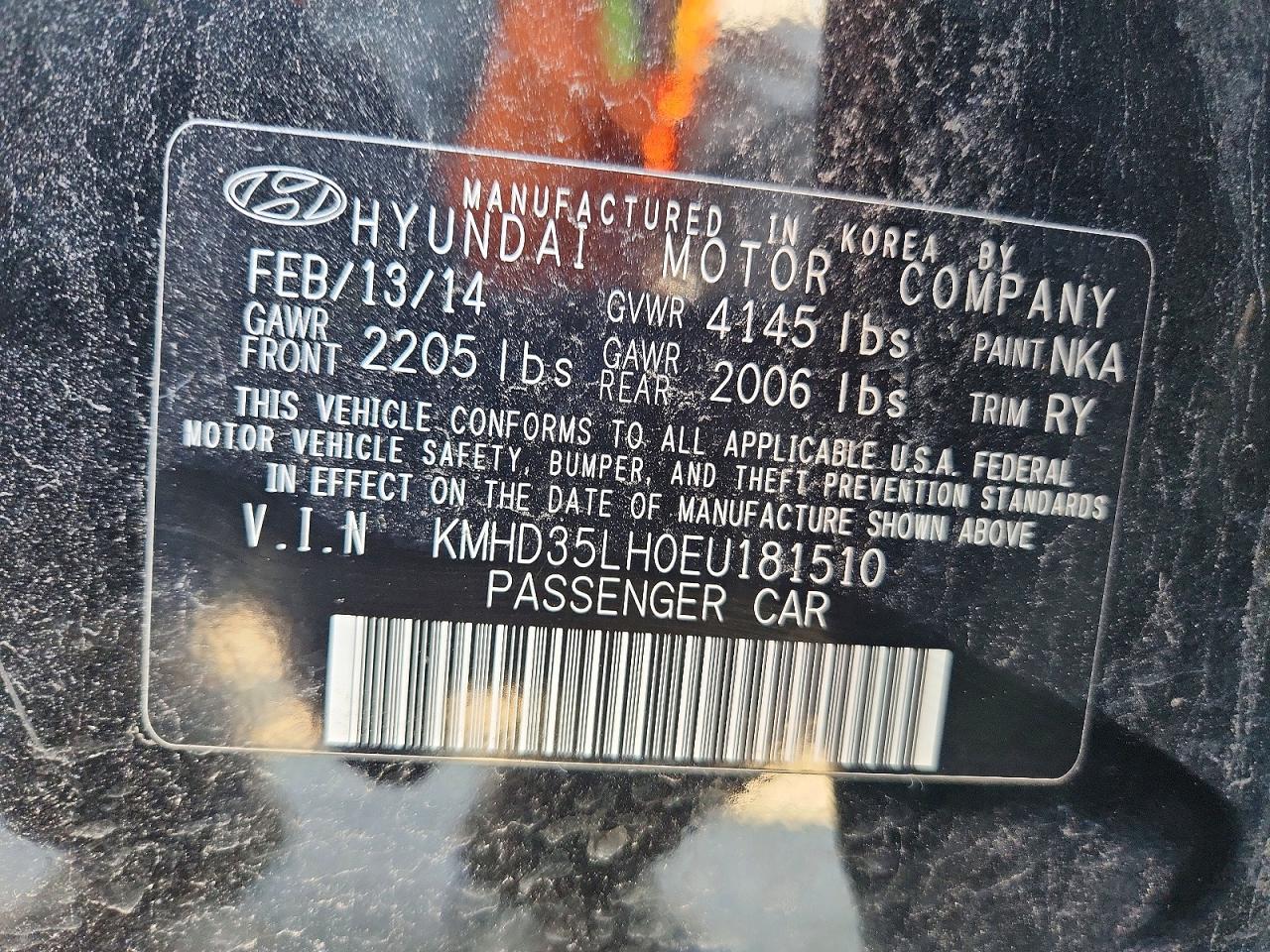 2014 Hyundai Elantra Gt Base Black vin: KMHD35LH0EU181510