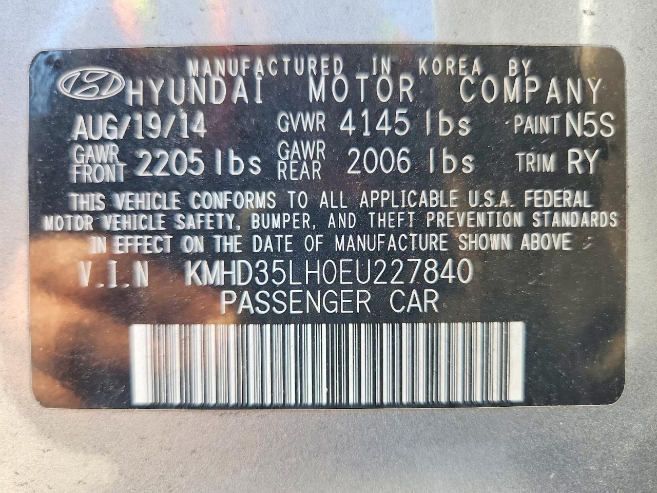2014 Hyundai Elantra Gt Base Gray vin: KMHD35LH0EU227840