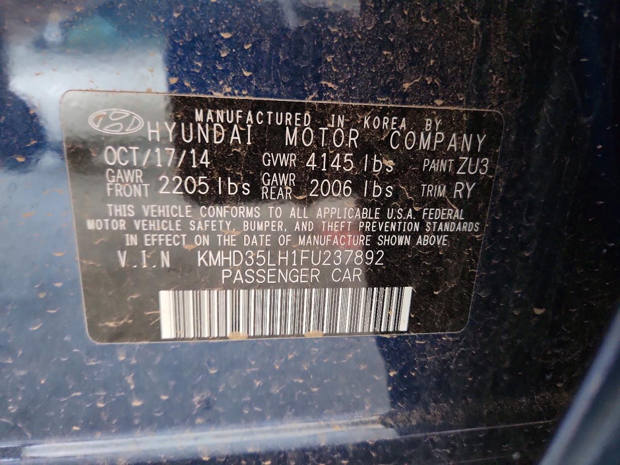 2015 Hyundai Elantra Gt Base Blue vin: KMHD35LH1FU237892