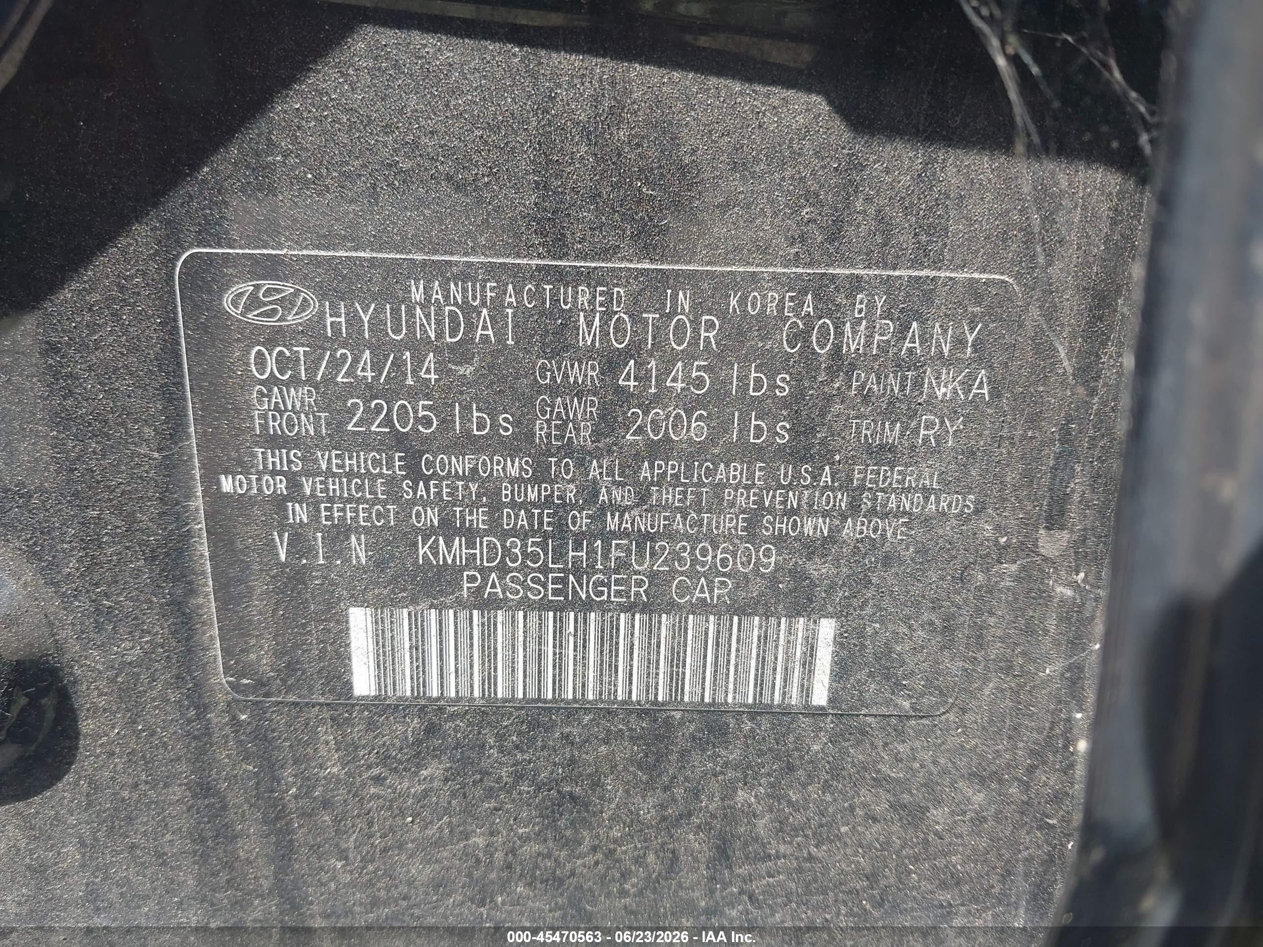 2015 Hyundai Elantra Gt   Black vin: KMHD35LH1FU239609