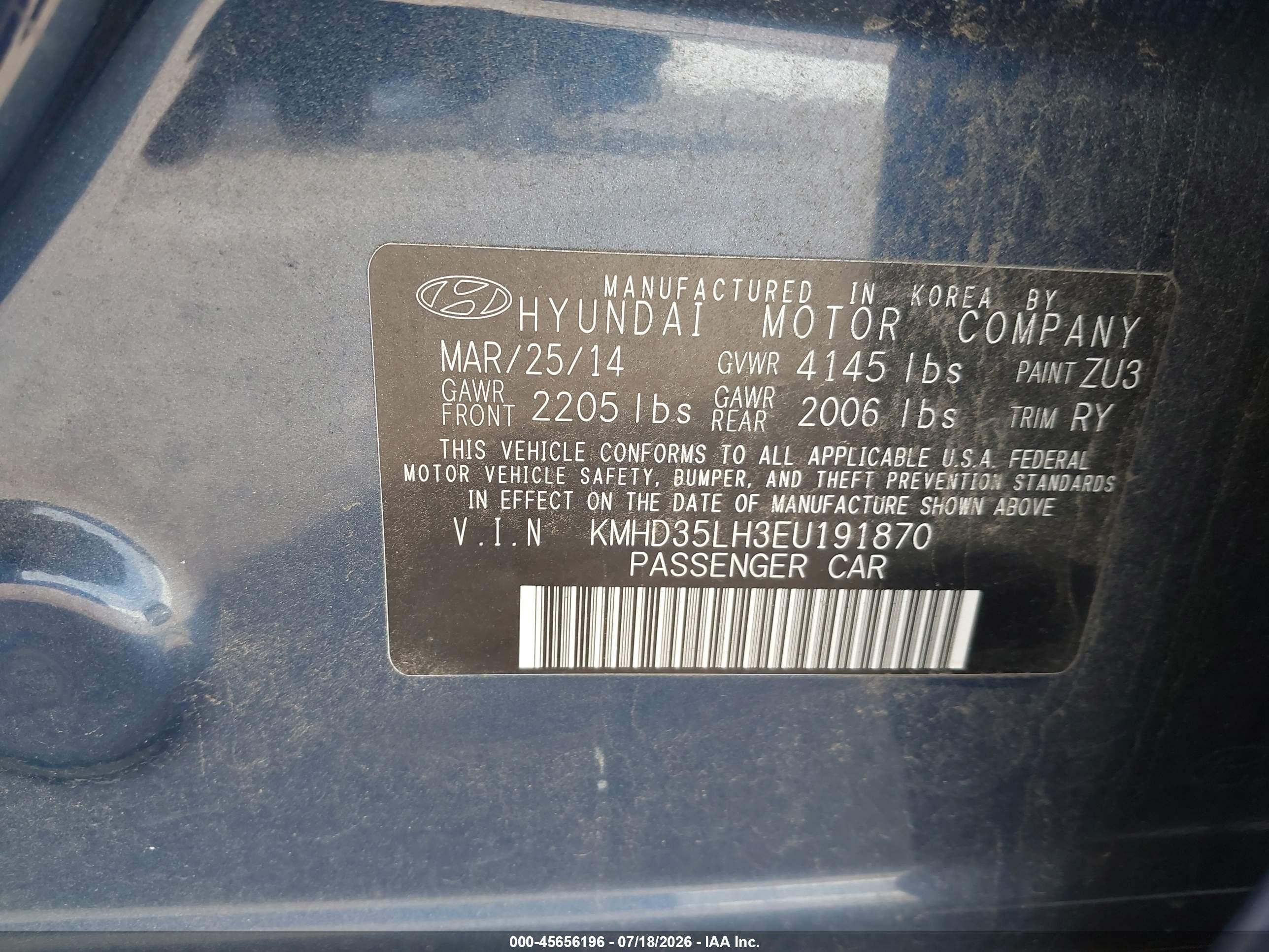 2014 Hyundai Elantra Gt   Blue vin: KMHD35LH3EU191870