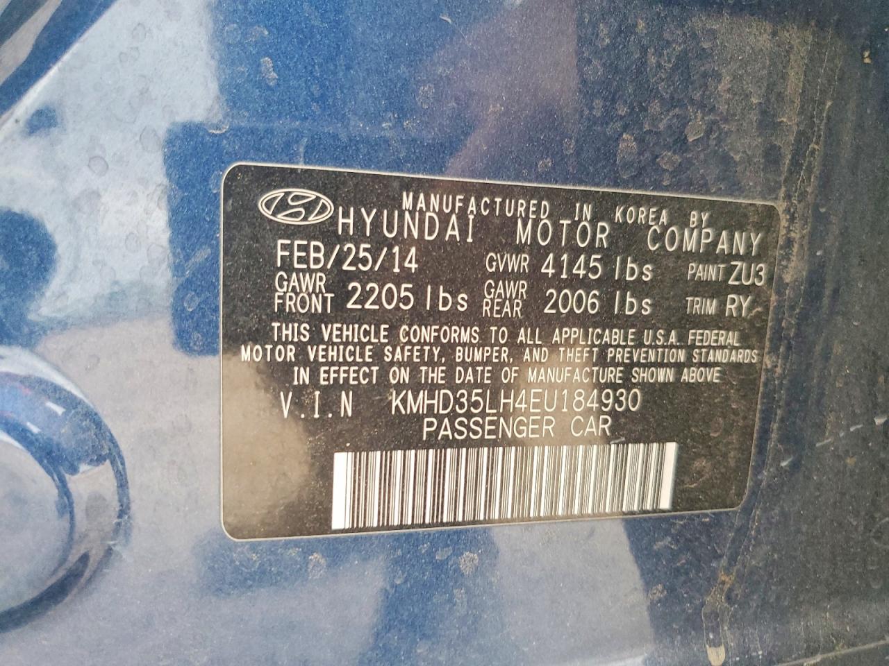 2014 Hyundai Elantra Gt Base Синий vin: KMHD35LH4EU184930