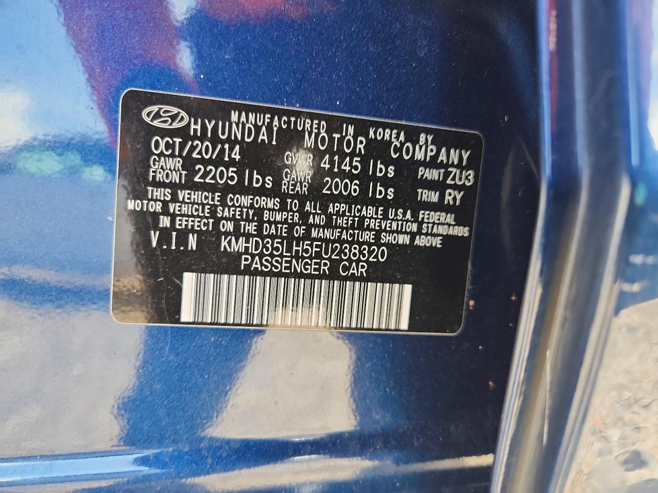 2015 Hyundai Elantra Gt Base Blue vin: KMHD35LH5FU238320
