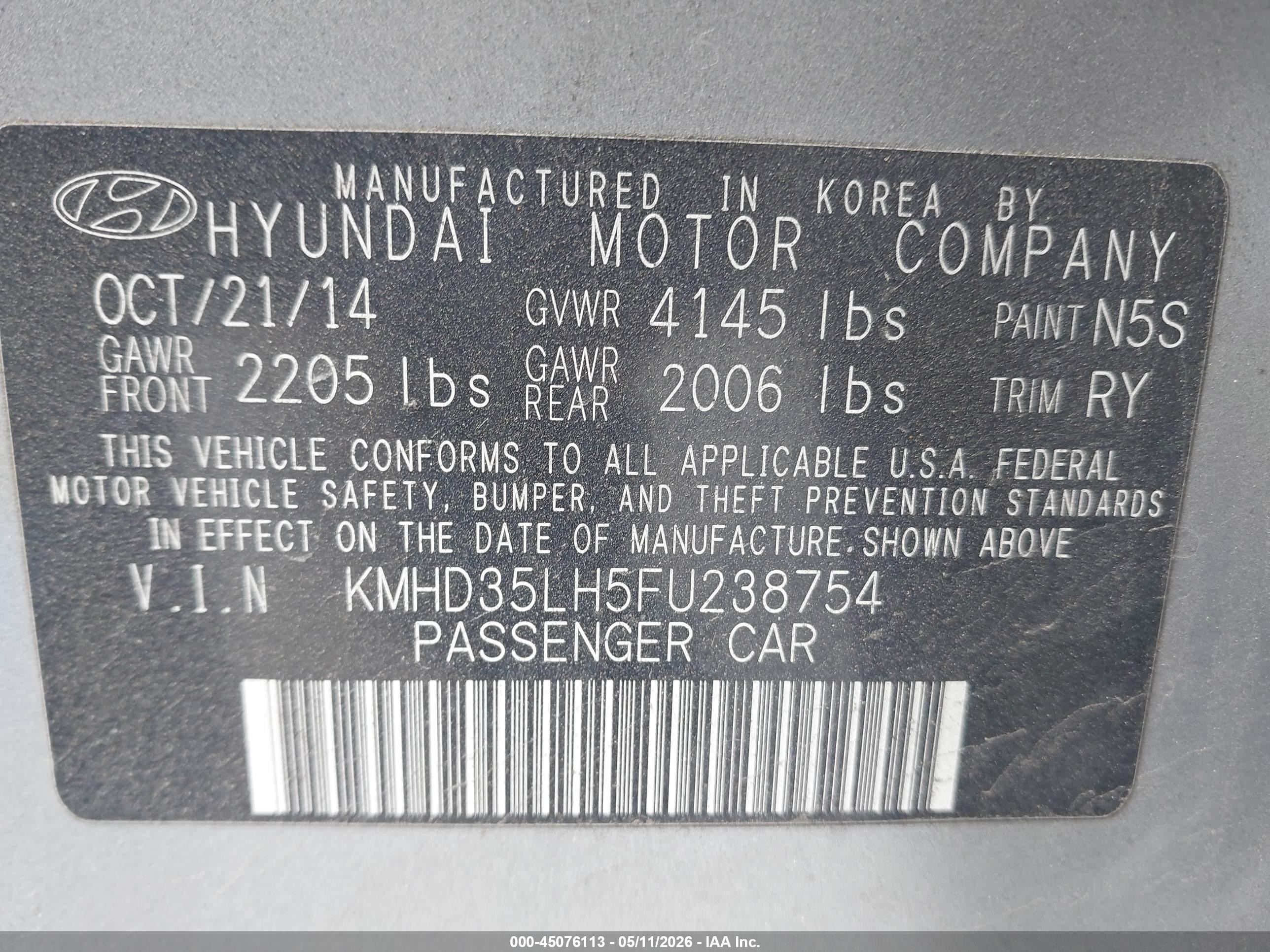 2015 Hyundai Elantra Gt   Gray vin: KMHD35LH5FU238754