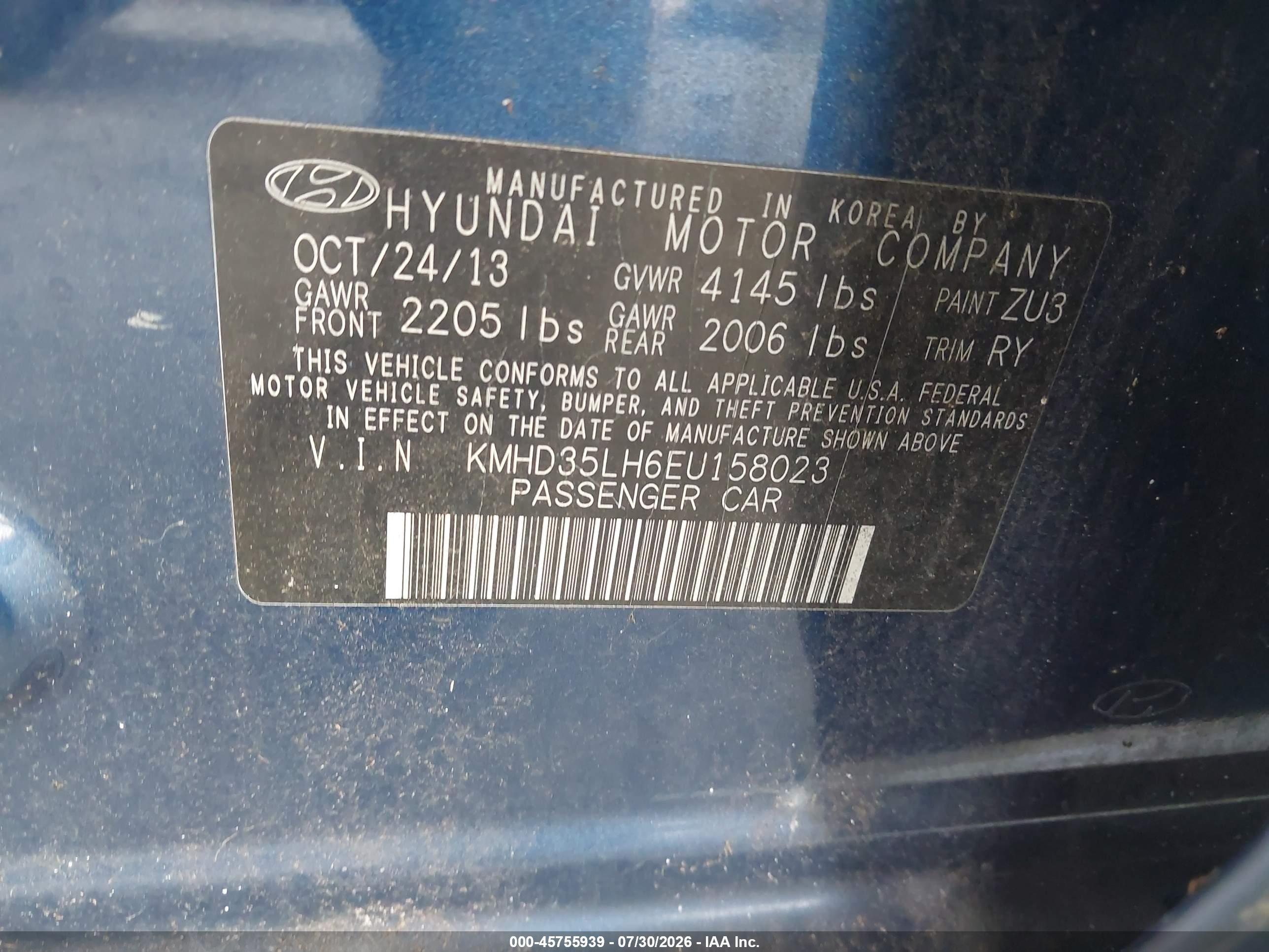 2014 Hyundai Elantra Gt   Blue vin: KMHD35LH6EU158023