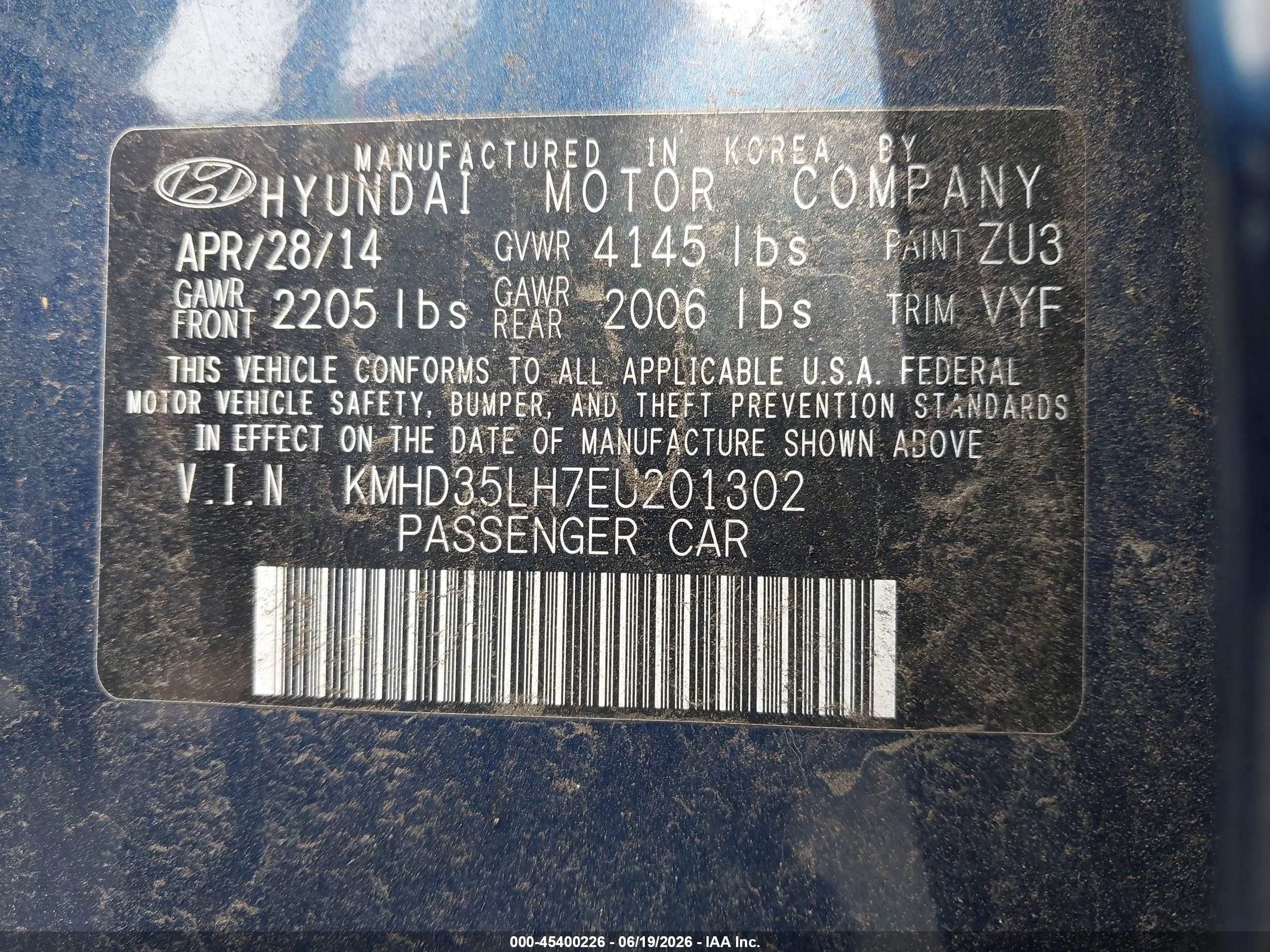2014 Hyundai Elantra Gt   Blue vin: KMHD35LH7EU201302