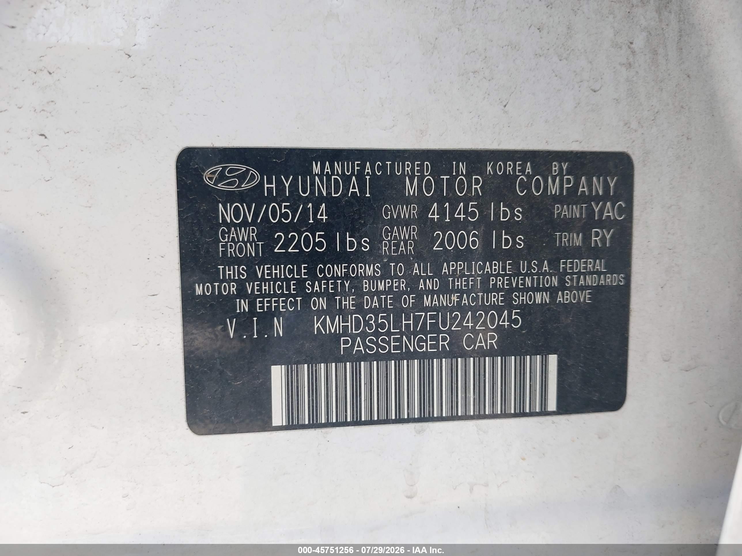 2015 Hyundai Elantra Gt   White vin: KMHD35LH7FU242045