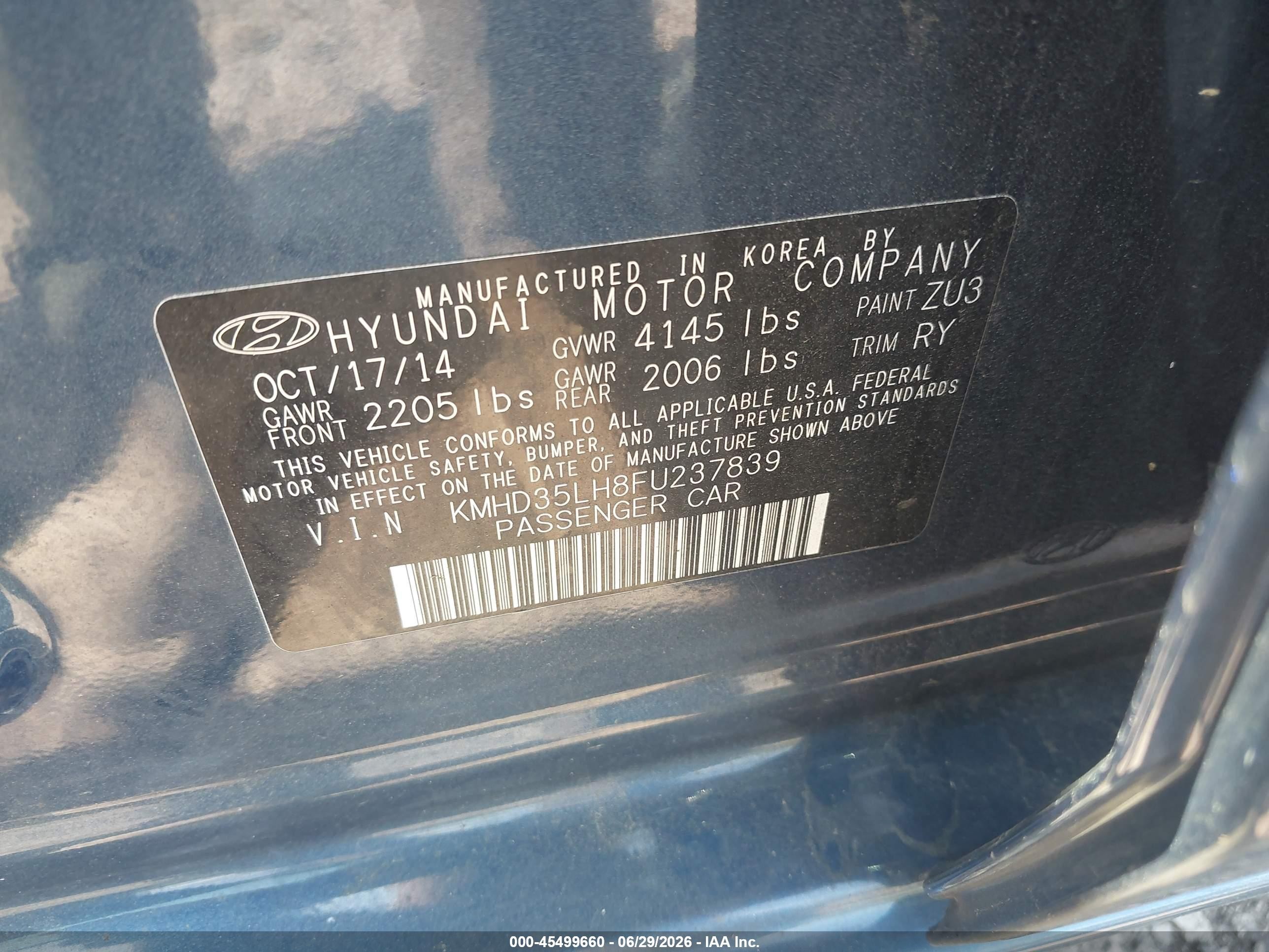 2015 Hyundai Elantra Gt   Blue vin: KMHD35LH8FU237839