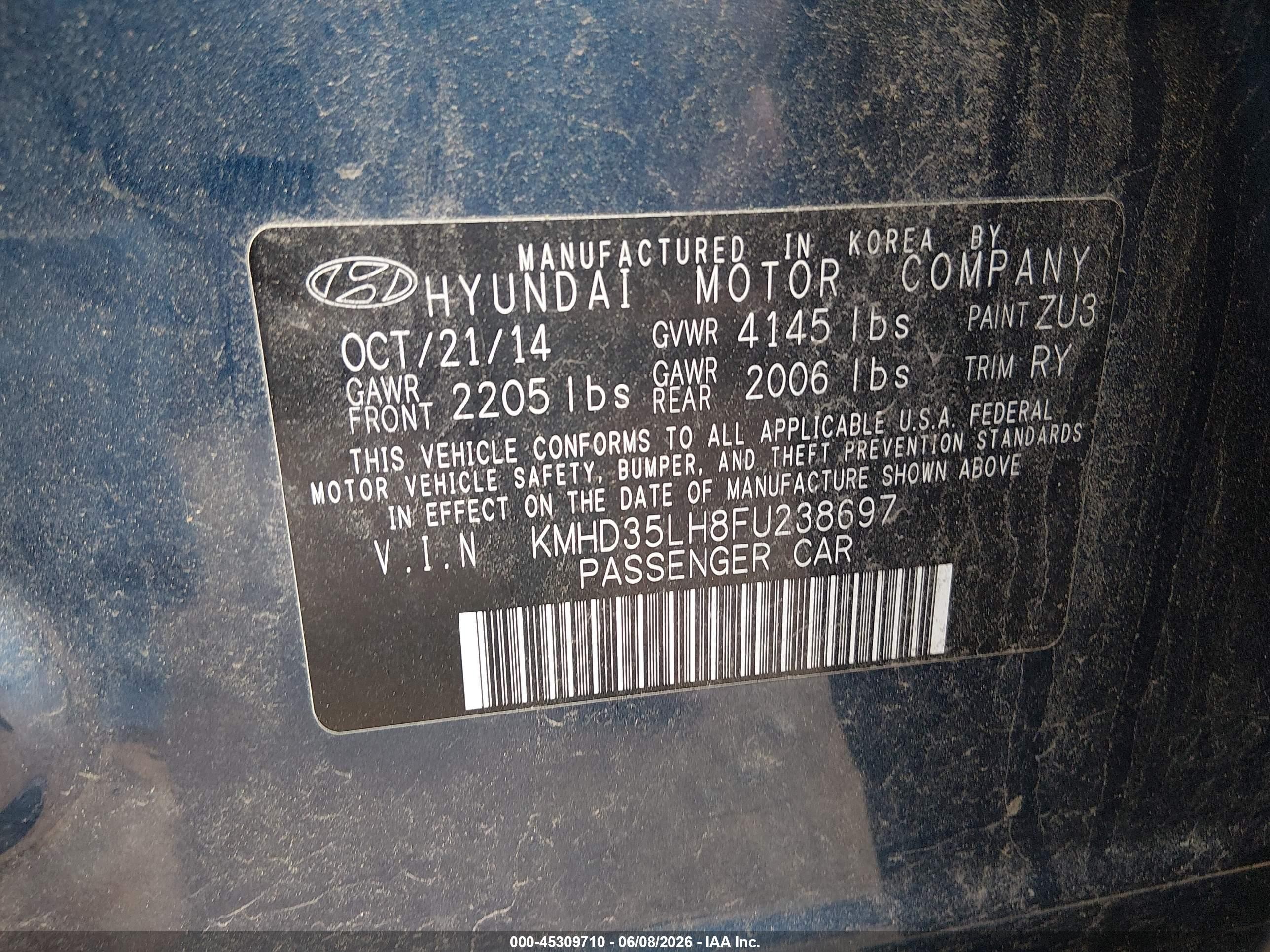 2015 Hyundai Elantra Gt   Blue vin: KMHD35LH8FU238697